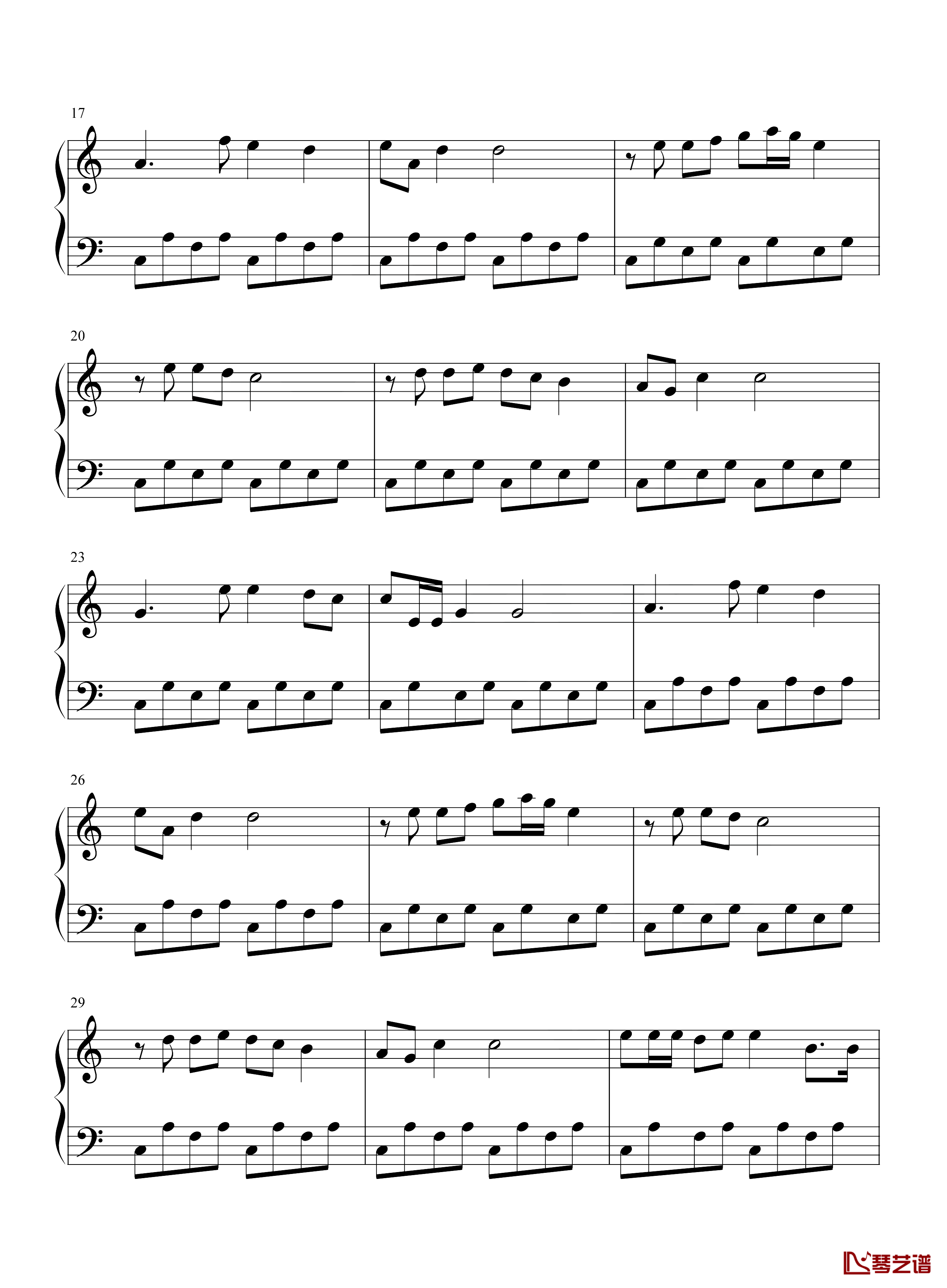 校园的早晨钢琴谱-简单版-谷建芬-经典的校园歌曲2