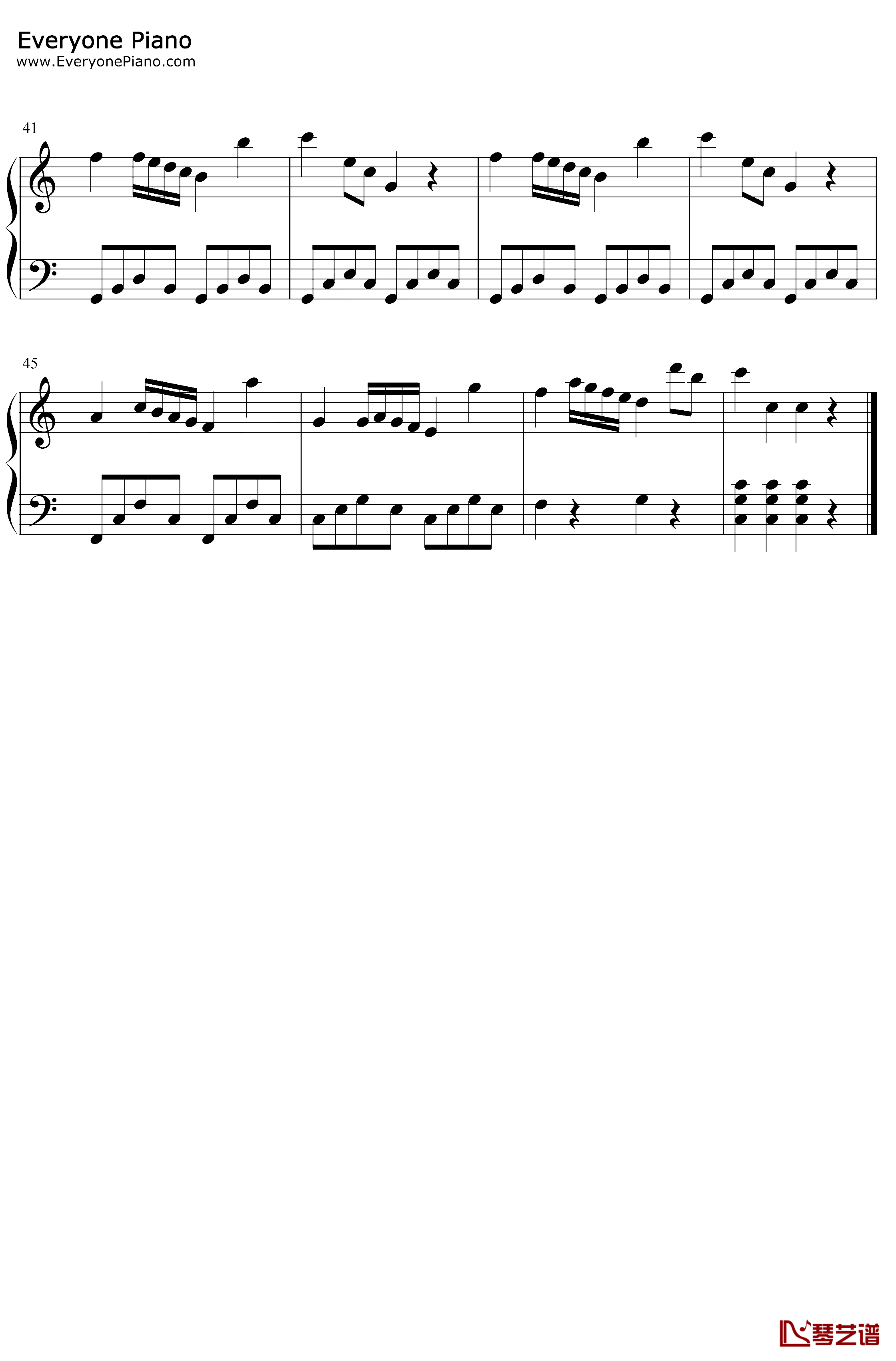 加伏特舞曲钢琴谱-戈塞克-C调简单版3