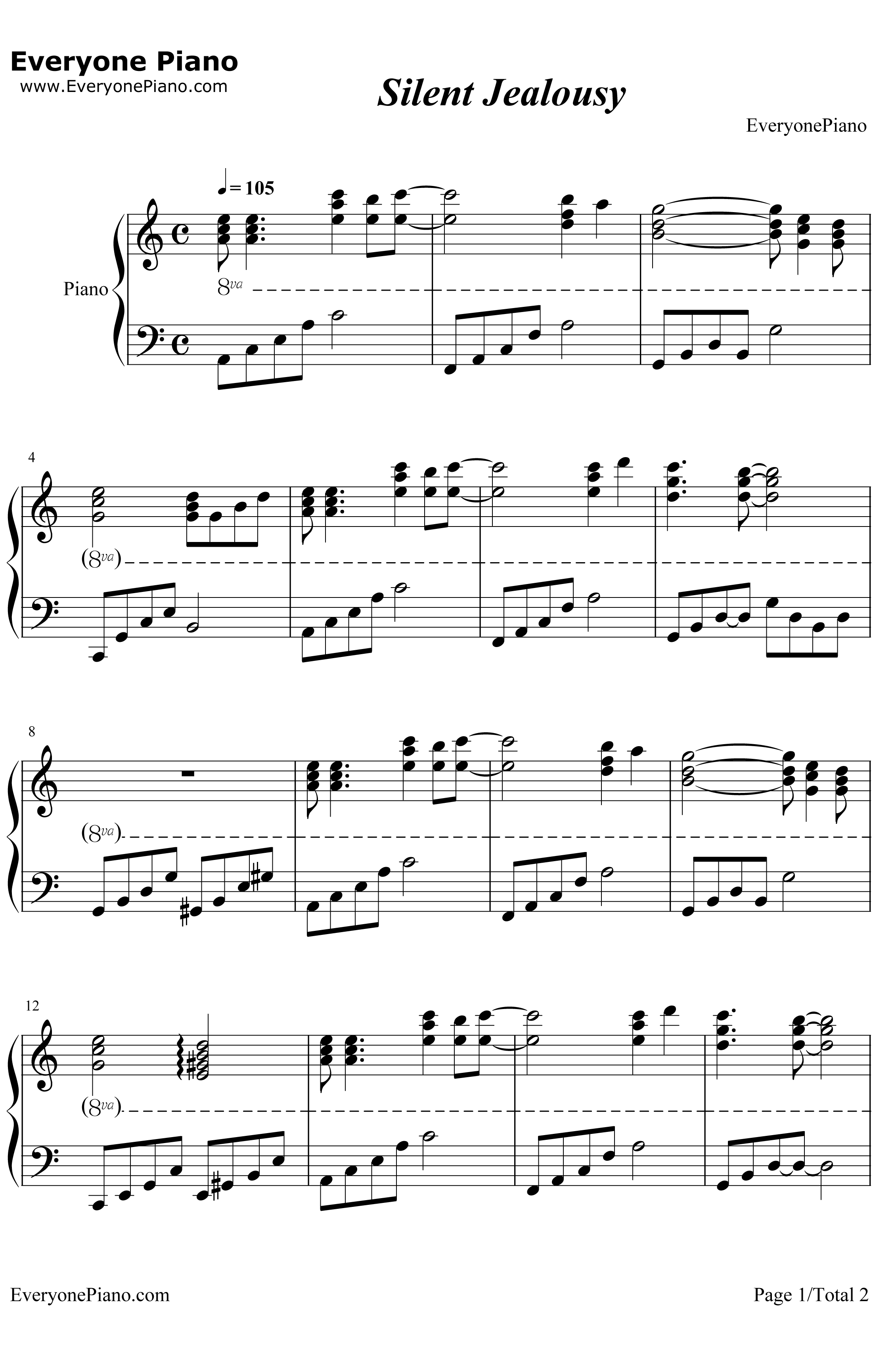 Silent Jealousy钢琴谱-Yoshiki-钢琴独奏-X-JAPAN1