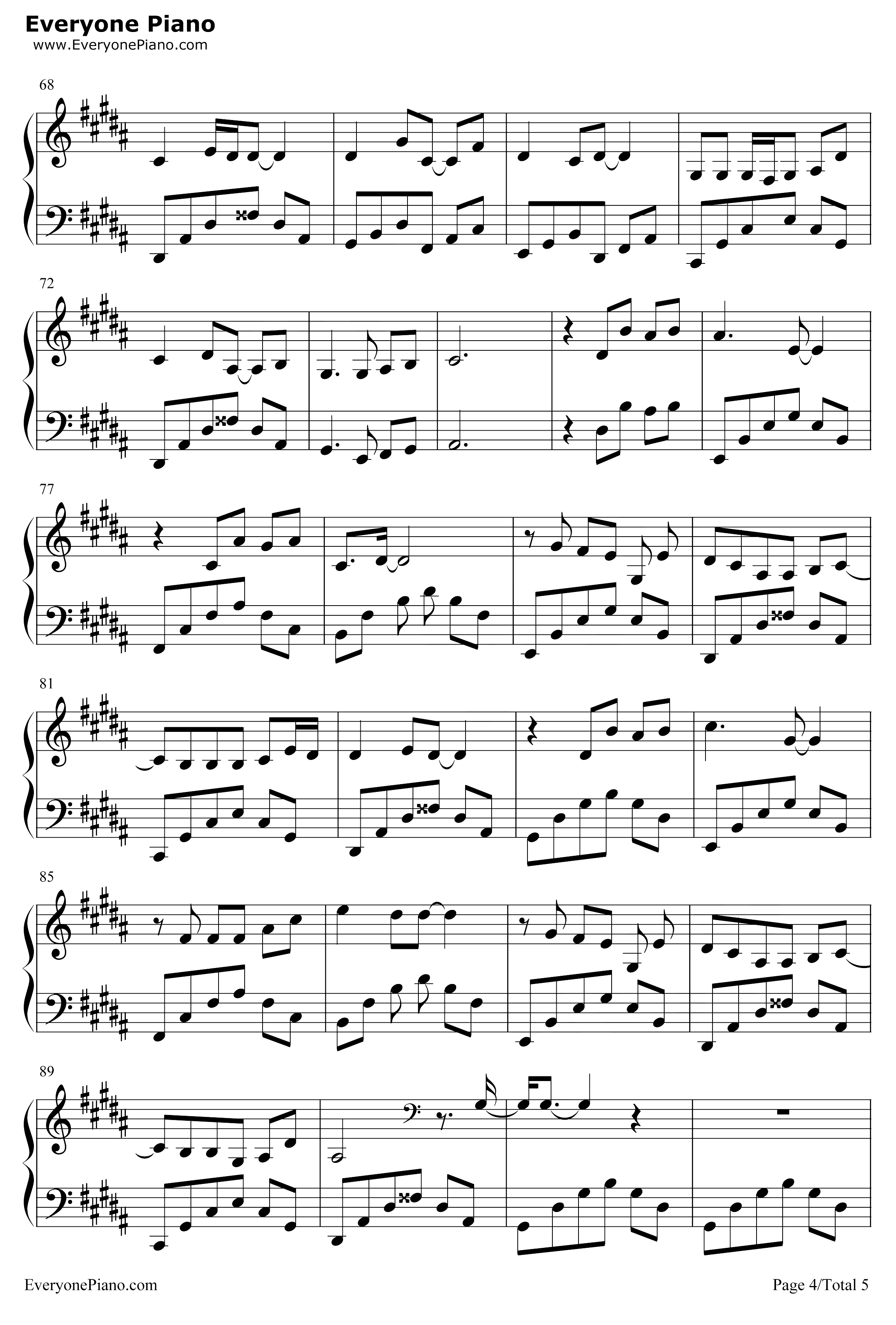 今后我与自己流浪钢琴谱-张碧晨-哪吒之魔童降世片尾曲4