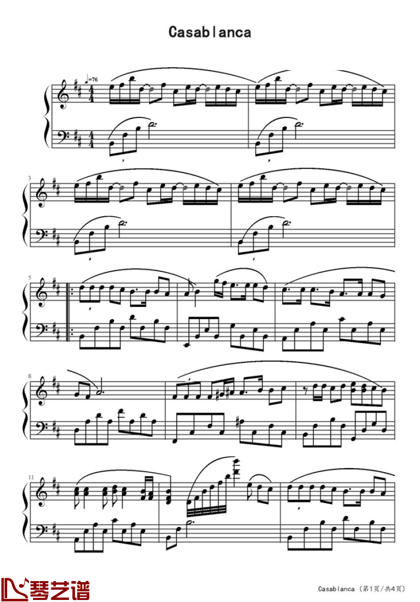 卡萨布兰卡钢琴谱-贝特·希金斯-电影《卡萨布兰卡》主题曲1