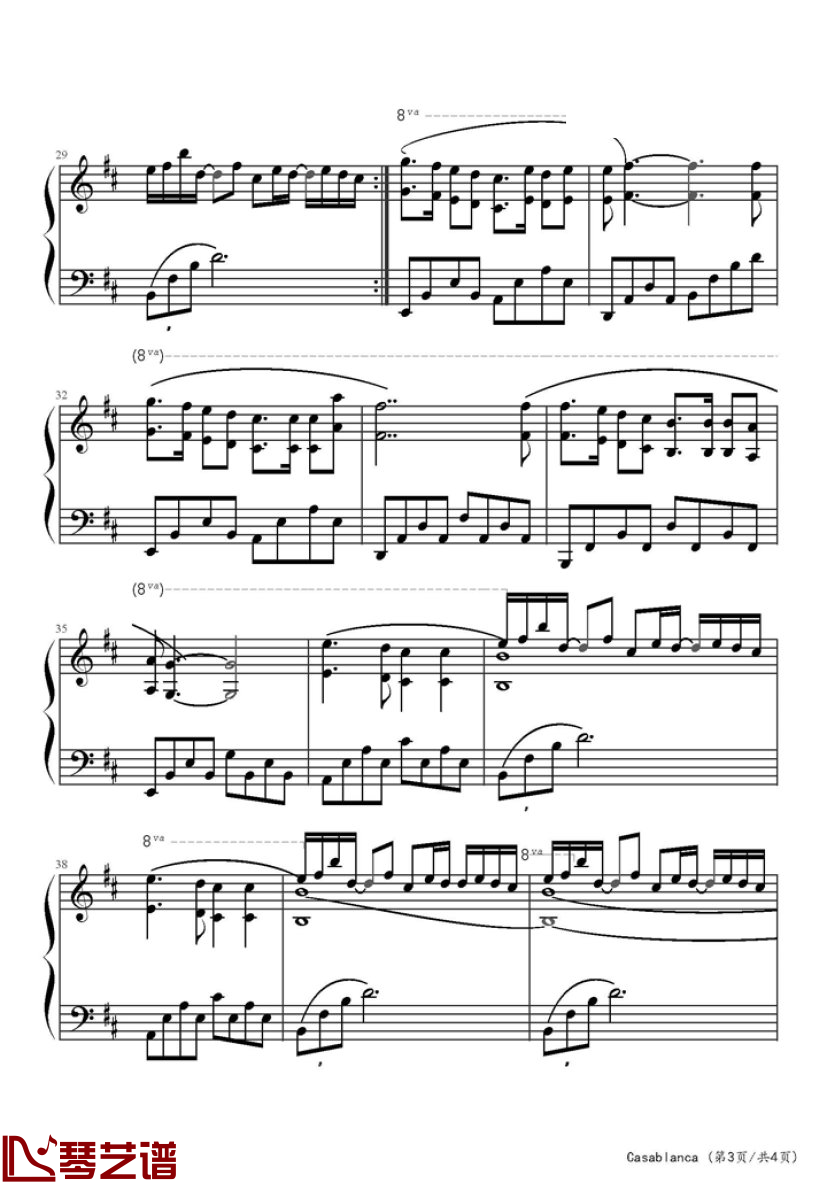 卡萨布兰卡钢琴谱-贝特·希金斯-电影《卡萨布兰卡》主题曲3