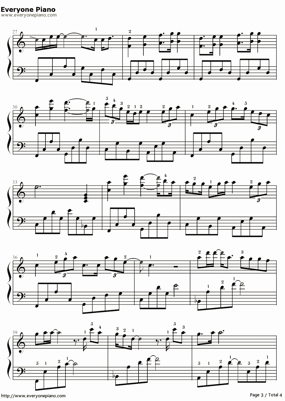 我的歌声里简易版钢琴谱-曲婉婷-C调独奏带指法3