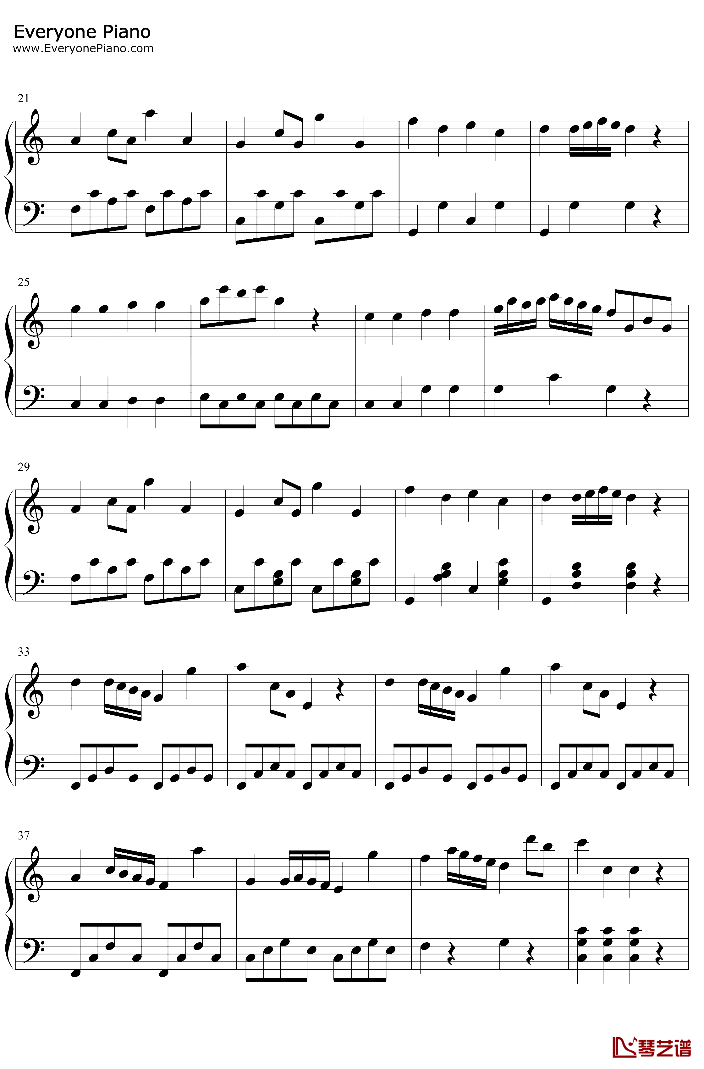 加伏特舞曲钢琴谱-戈塞克-C调简单版2
