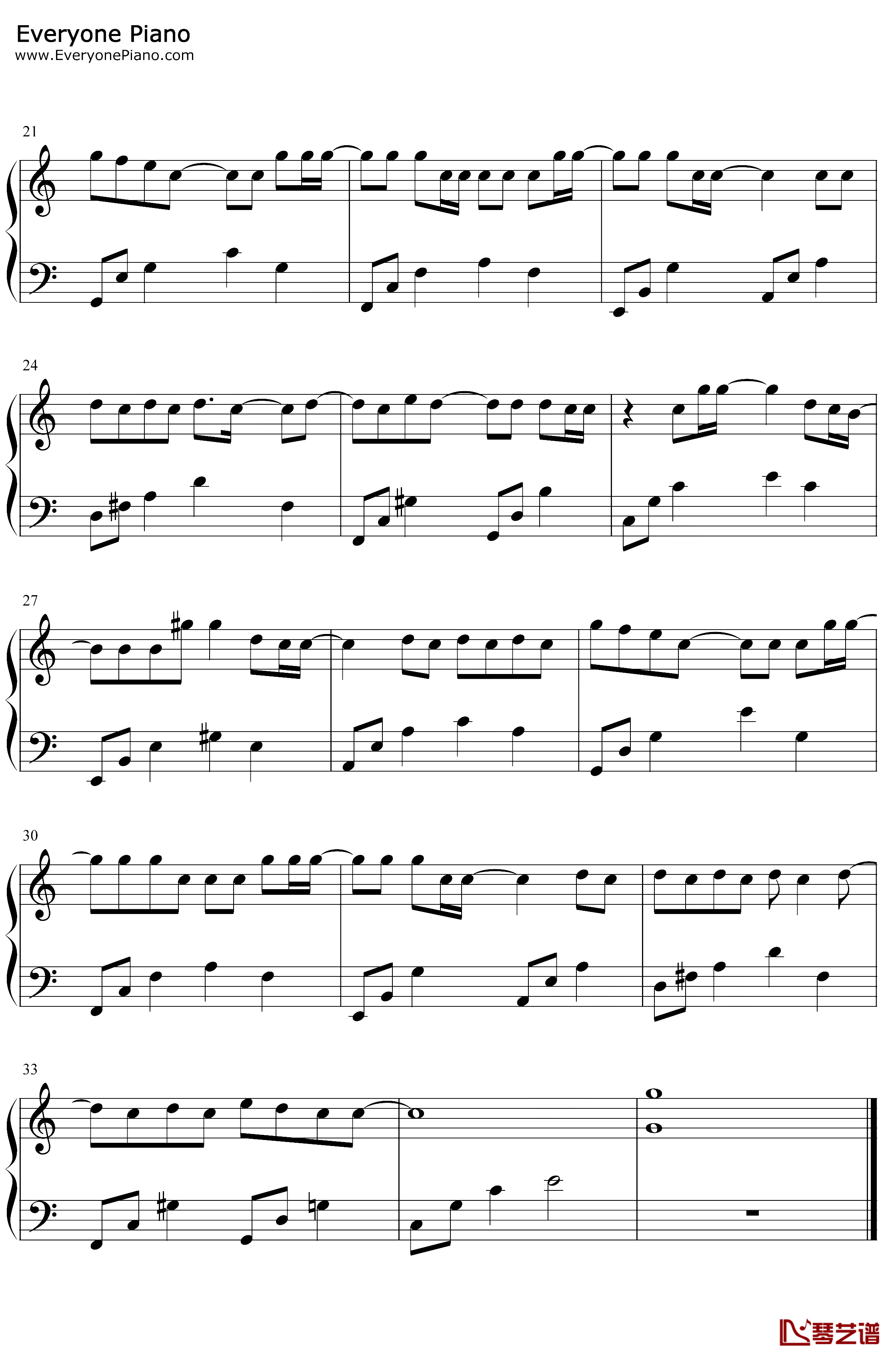 无名之辈钢琴谱-陈雪燃-C调简单版2