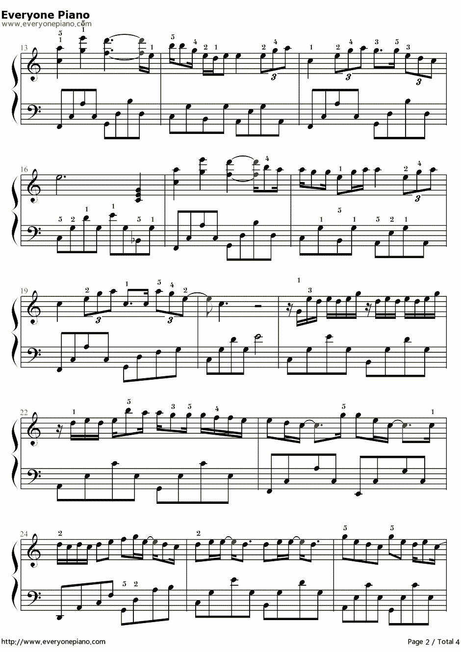 我的歌声里简易版钢琴谱-曲婉婷-C调独奏带指法2