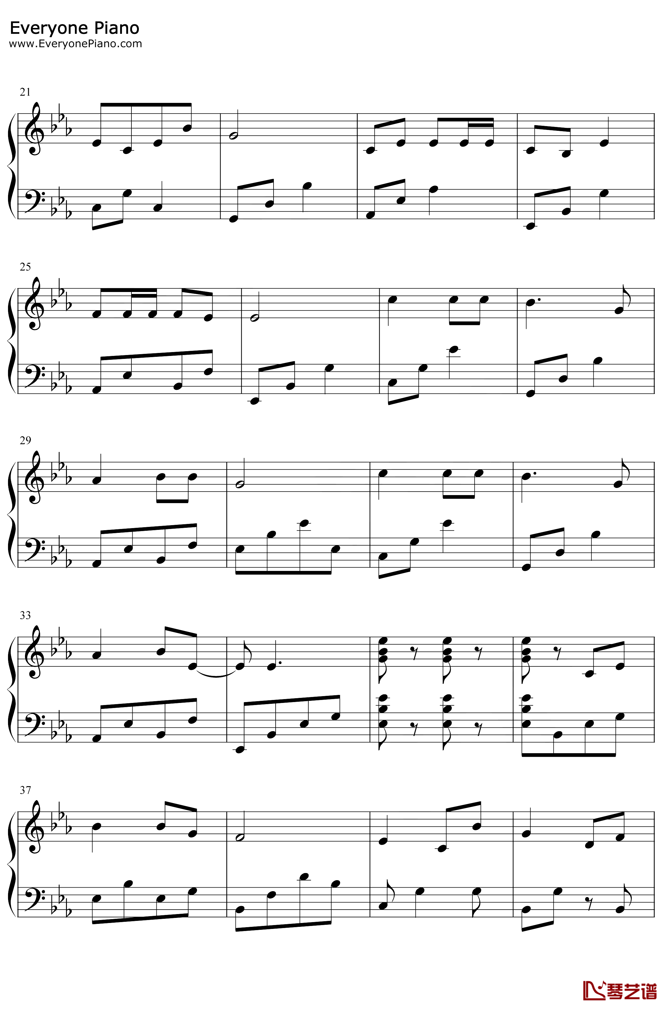 桥边姑娘钢琴谱-海伦-简单版2