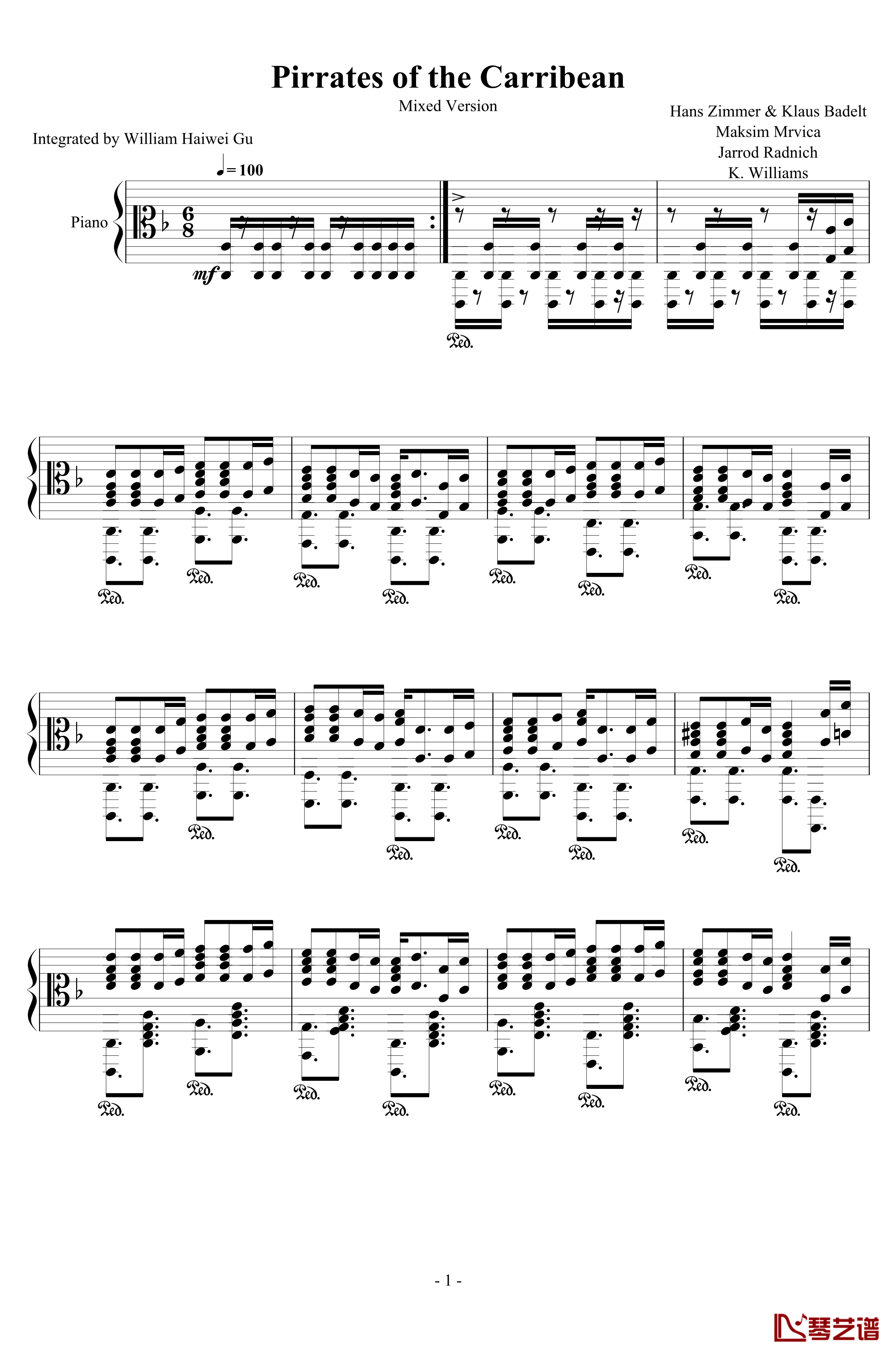 加勒比海盗钢琴谱-混合版-Hans Zimmer1