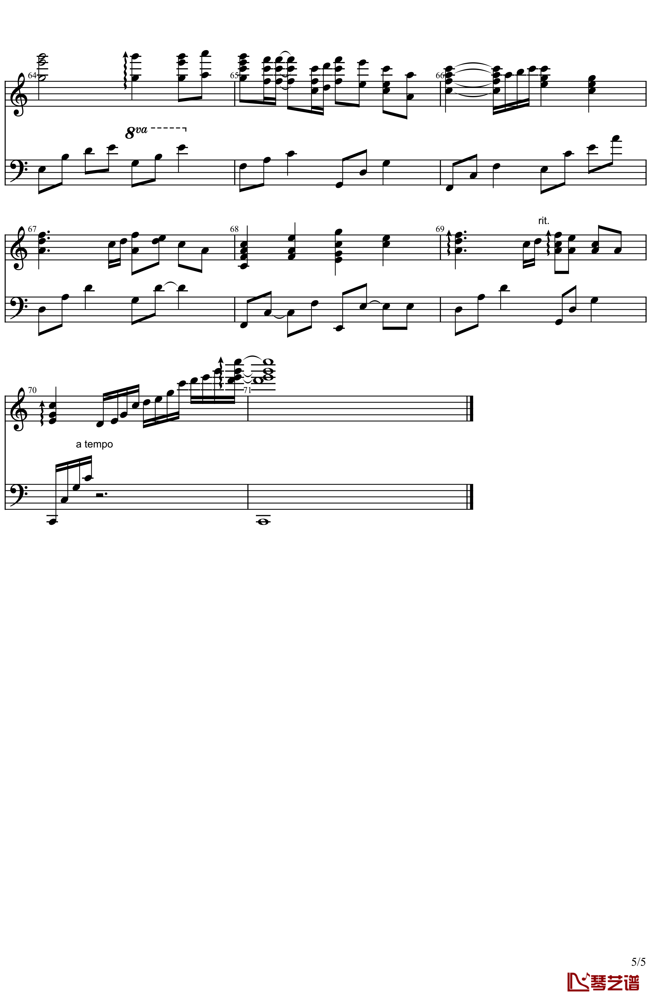 ヒトリ (ver2.0)钢琴谱-Leaf  galgame《天使不在的12月》ED-天使不在的12月5