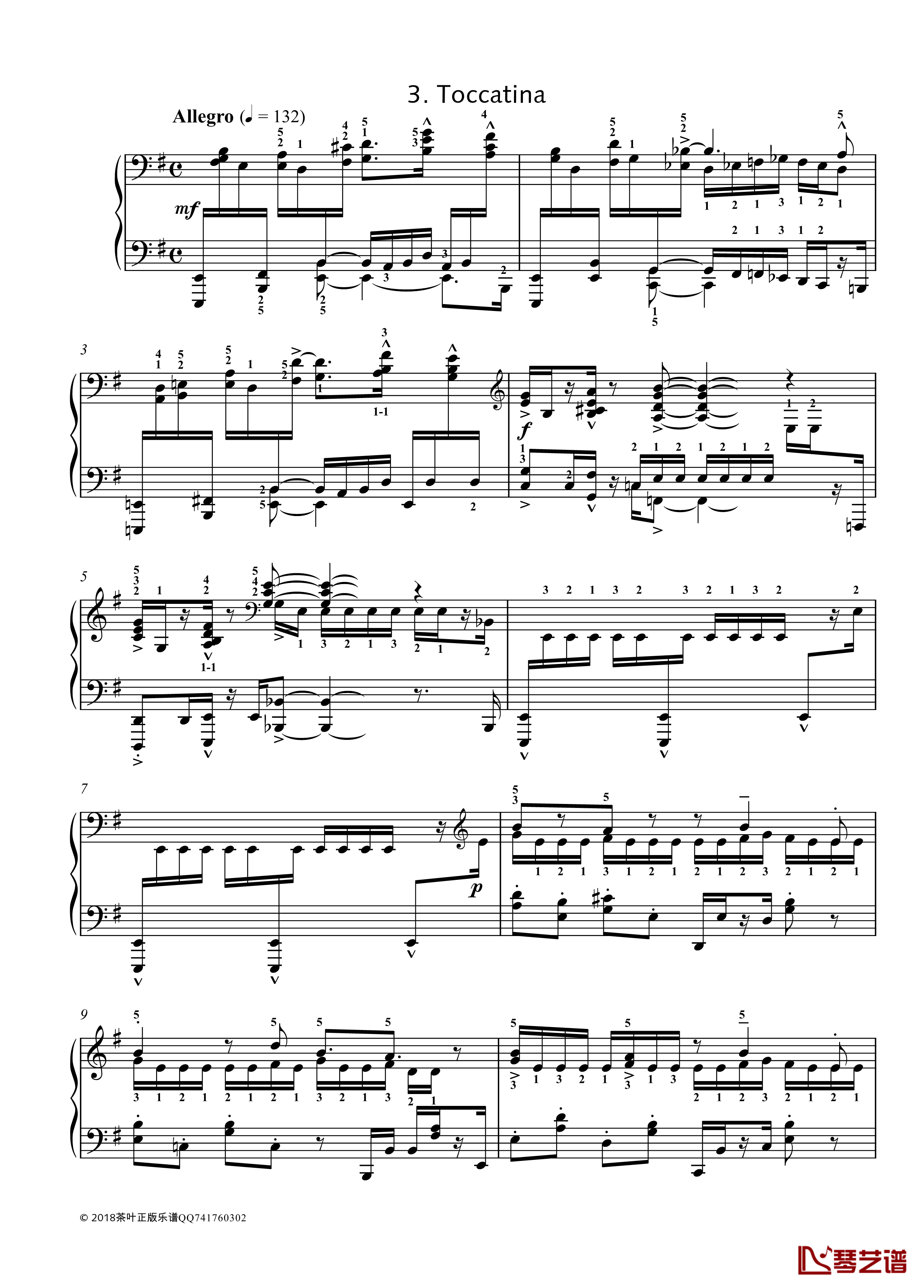 No. 3. Toccatina钢琴谱-带指法-八首音乐会练习曲 Eight Concert ?tudes Op 40-爵士-尼古拉·凯帕斯汀1