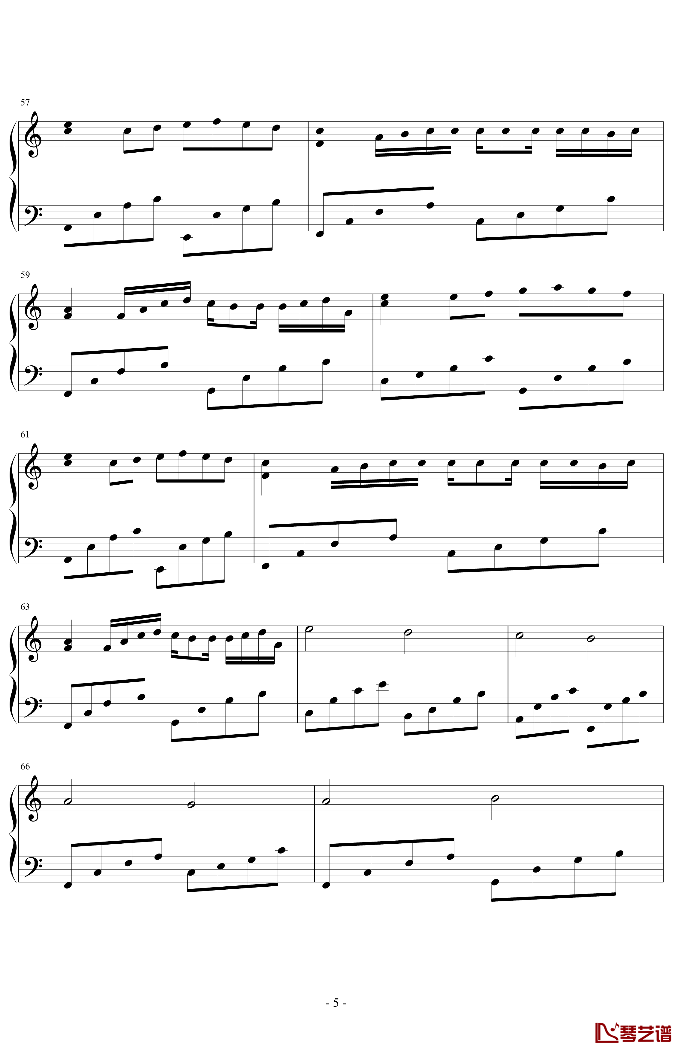 卡农钢琴谱-C大调简易版-帕赫贝尔-Pachelbel5