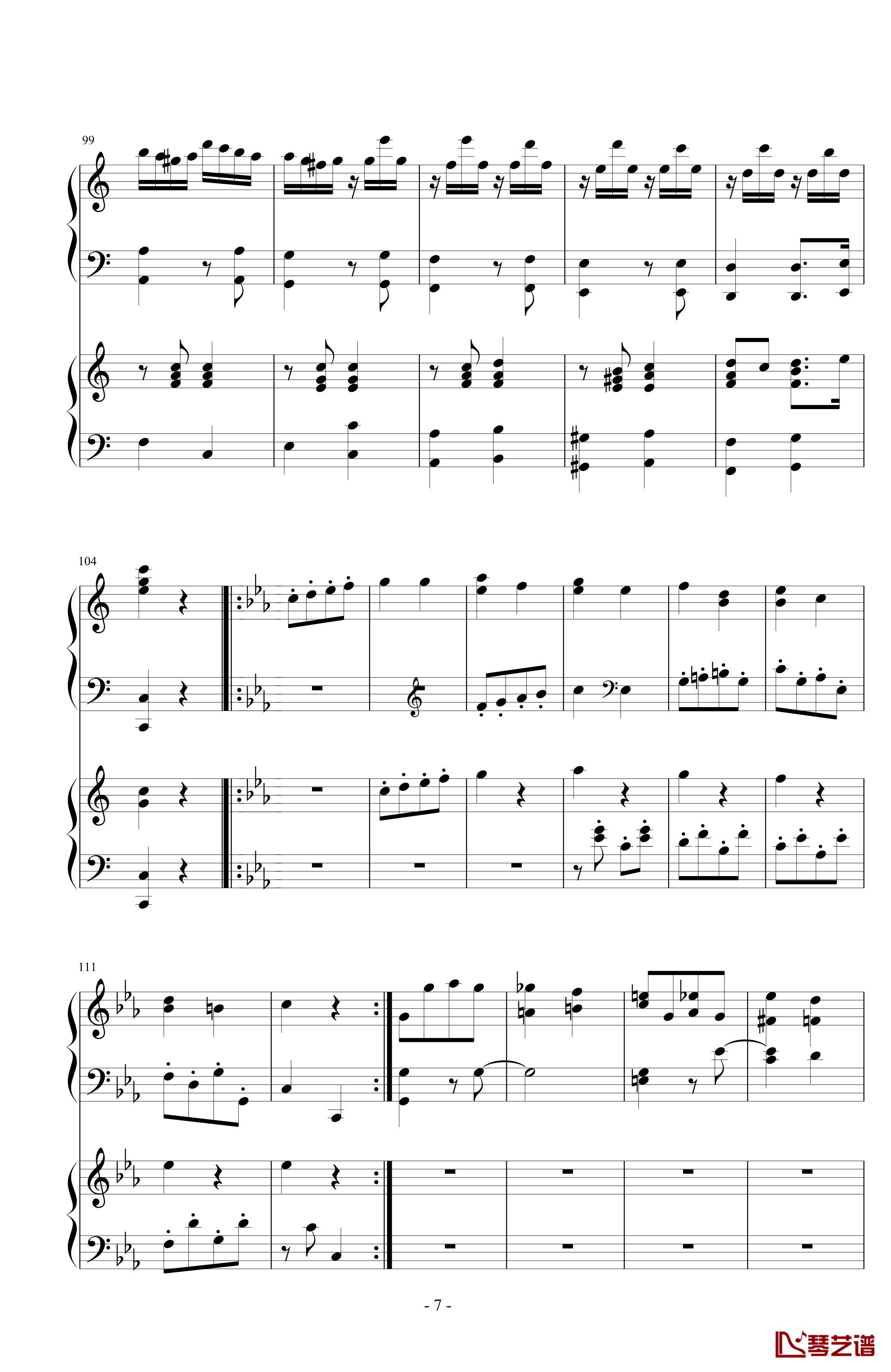 小星星简易变奏曲钢琴谱-双钢琴-莫扎特7