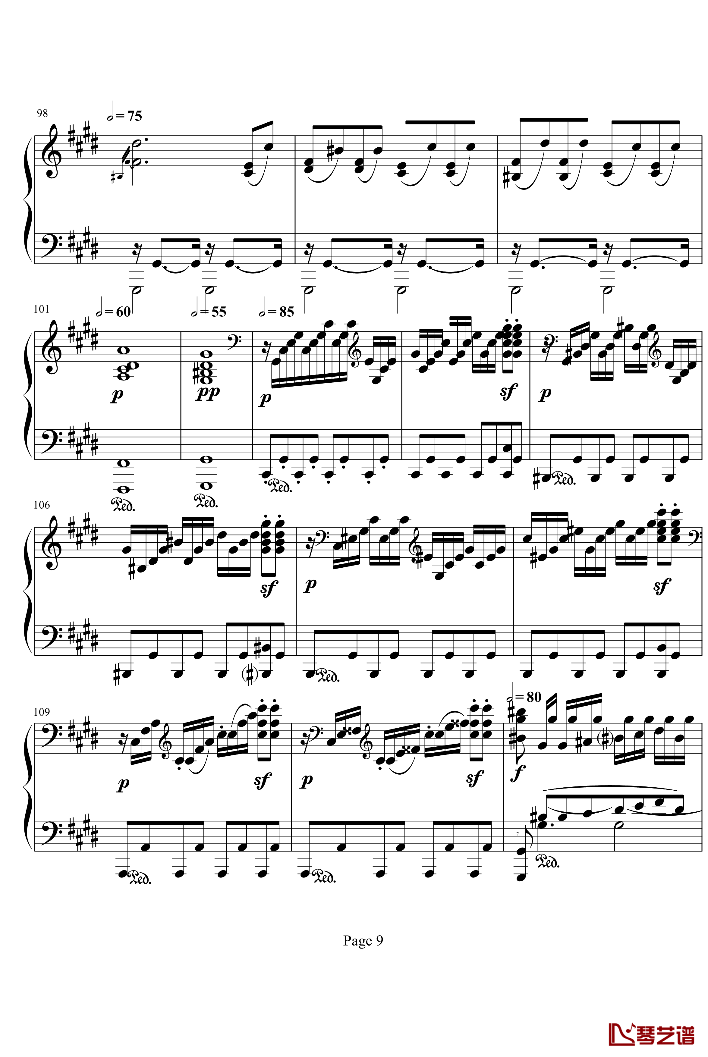 月光奏明曲钢琴谱-作品27之2-贝多芬-beethoven9