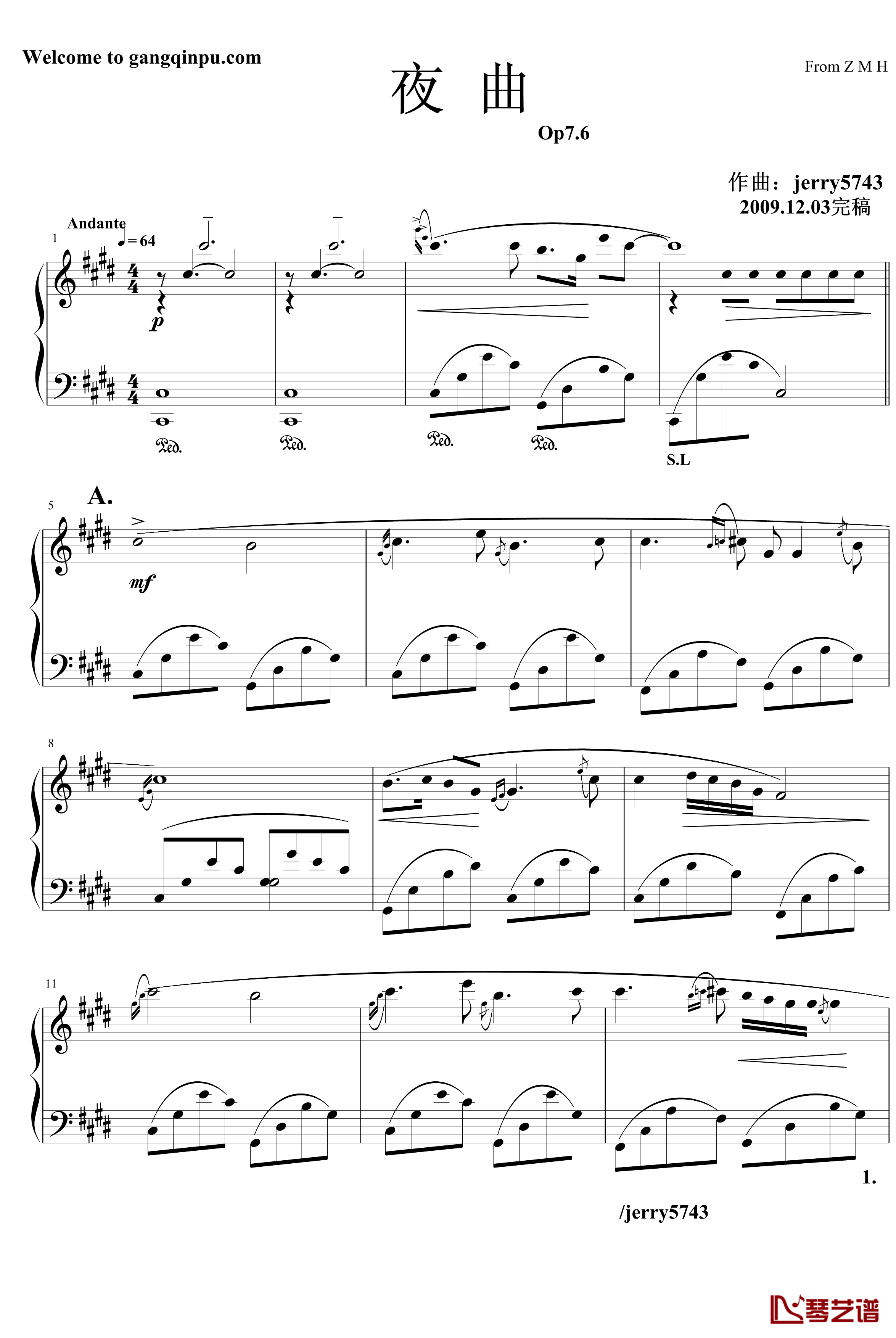 夜曲Op7.6钢琴谱-中西式-jerry57431