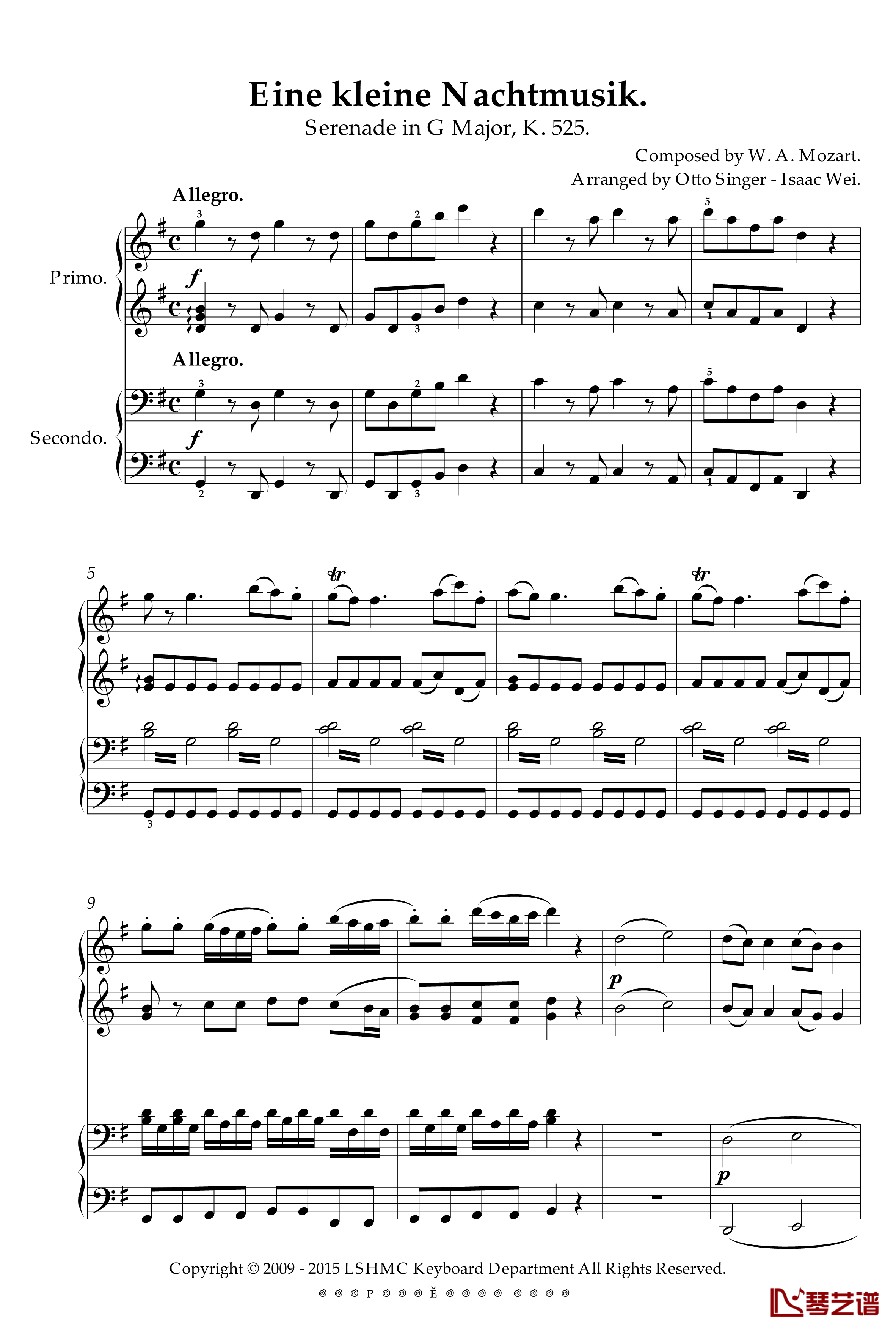 弦乐小夜曲钢琴谱-四手联弹版-莫扎特1