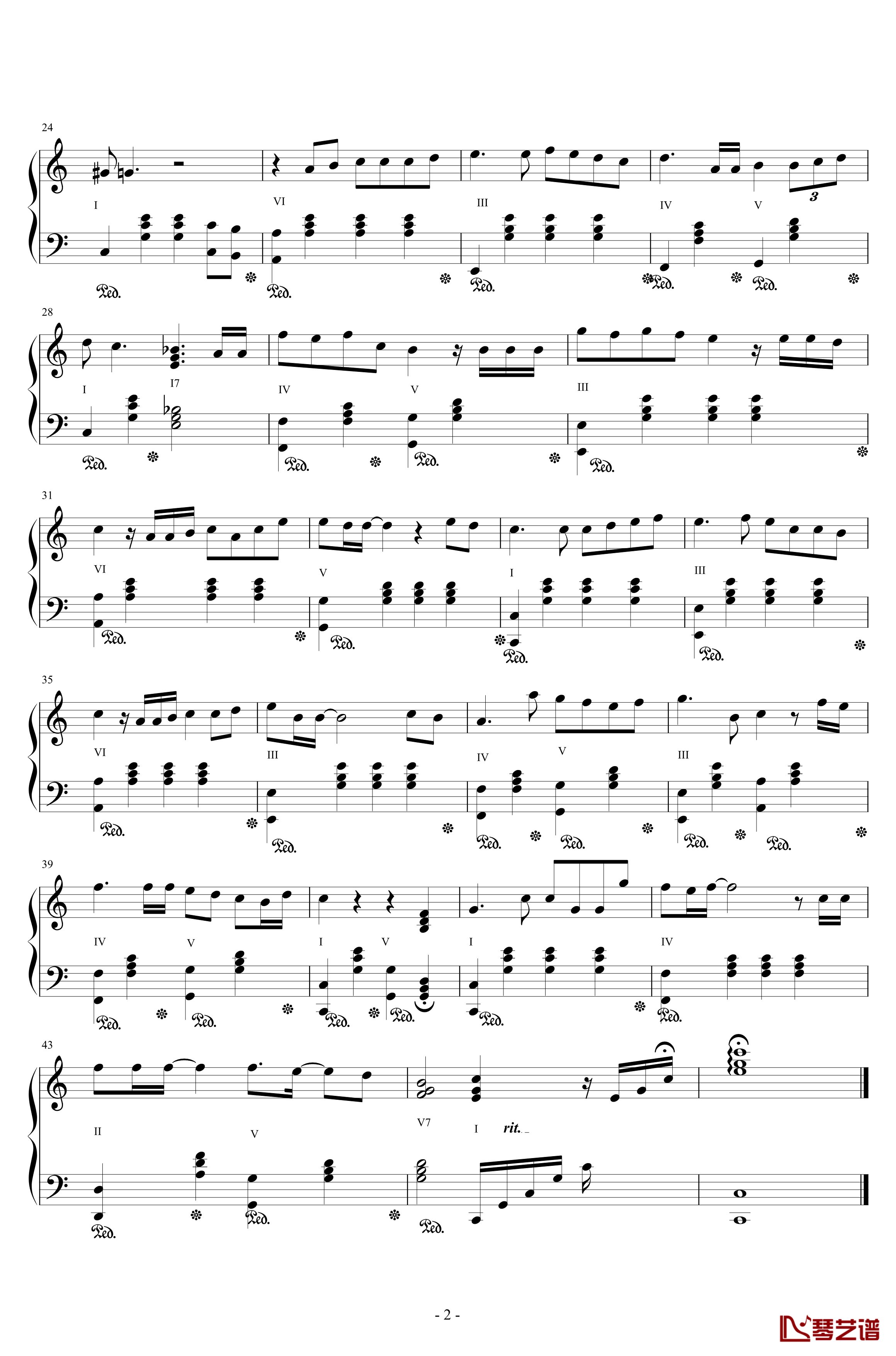 后来钢琴谱-柱式和弦版-刘若英2