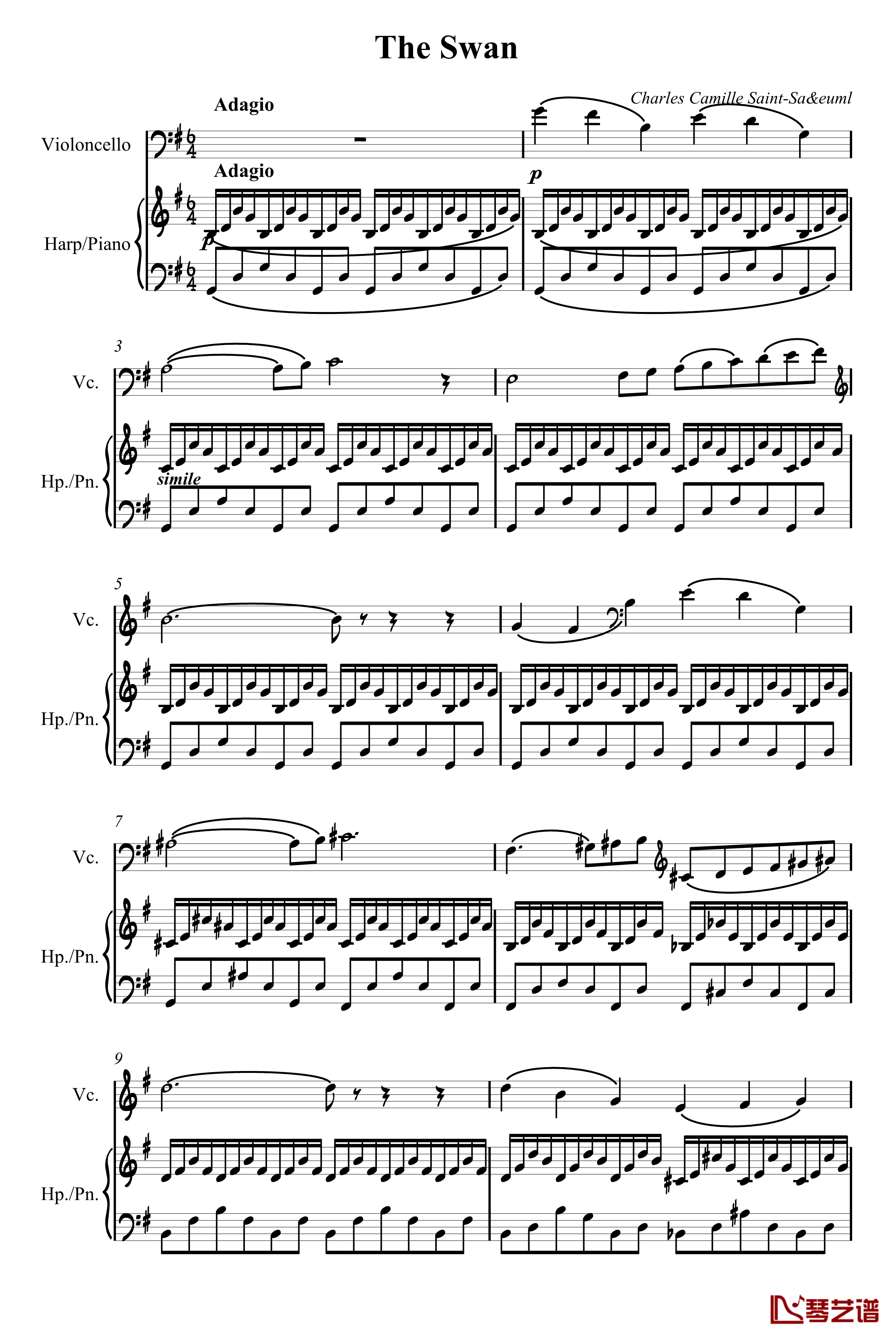 天鹅钢琴谱-圣桑-大提琴1