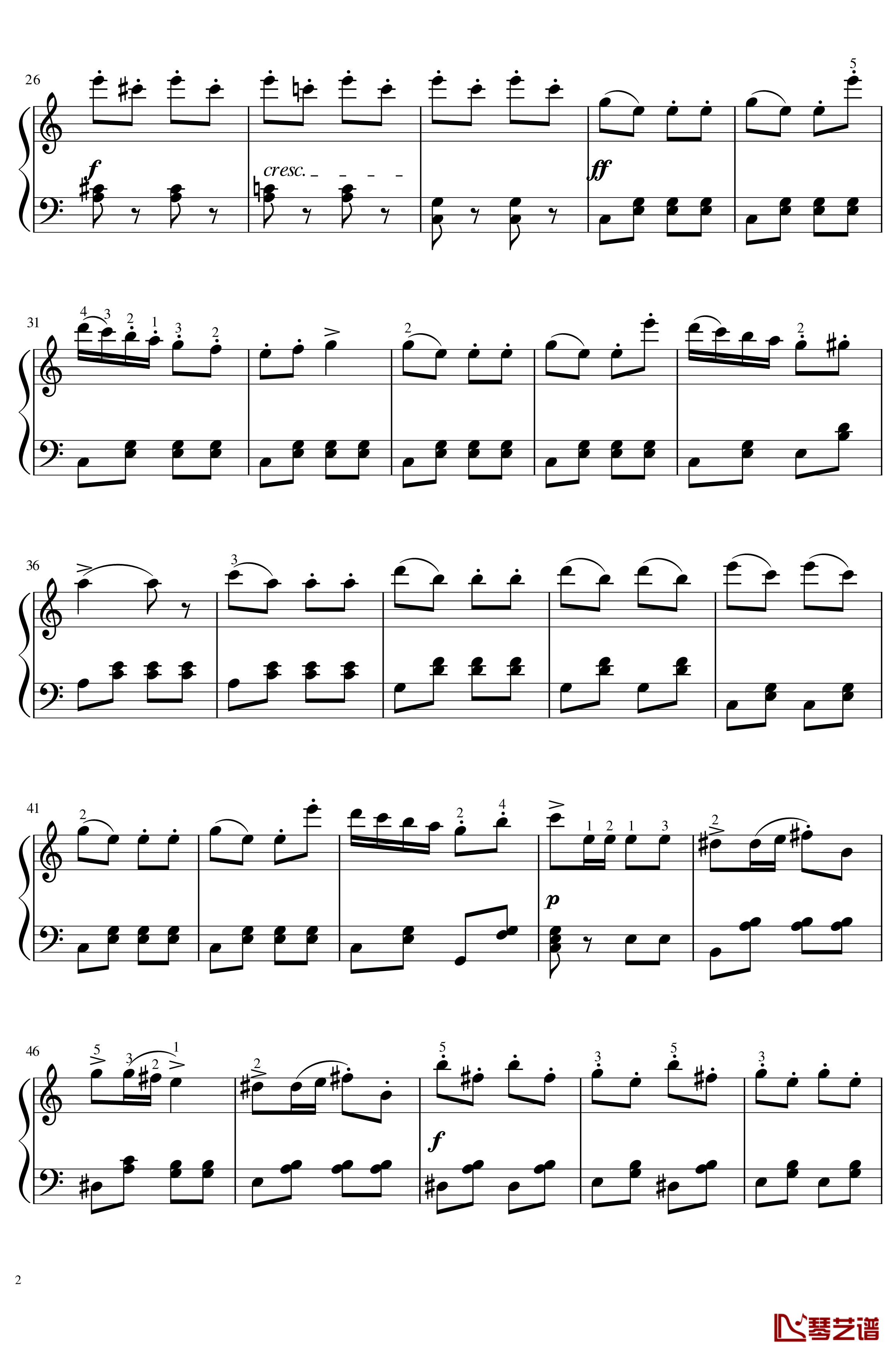 土耳其进行曲钢琴谱-钢琴版-贝多芬-beethoven-附指法-Op.113,No.42
