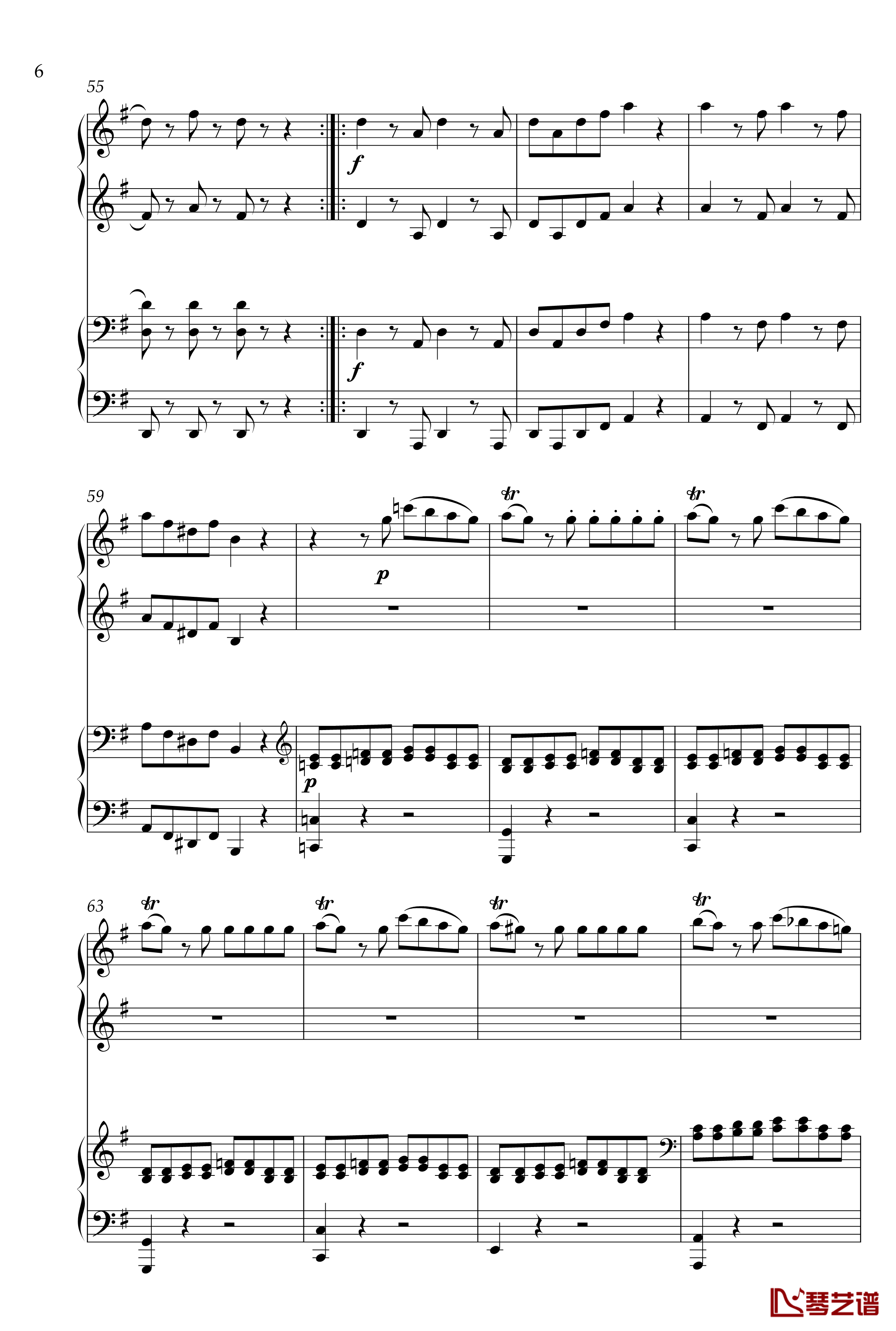 弦乐小夜曲钢琴谱-四手联弹版-莫扎特6