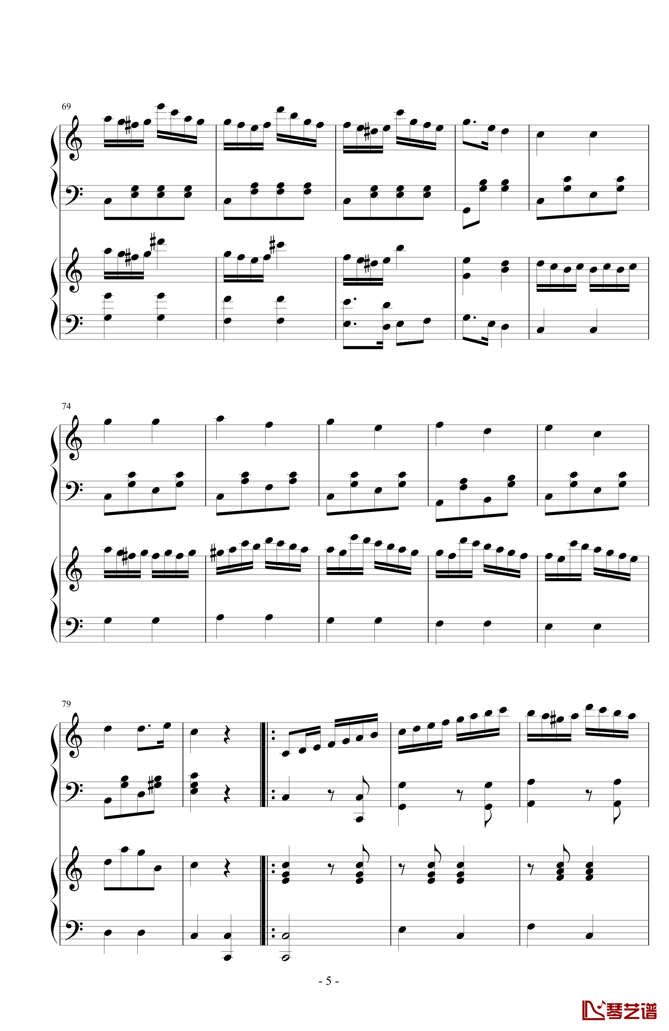 小星星简易变奏曲钢琴谱-双钢琴-莫扎特5