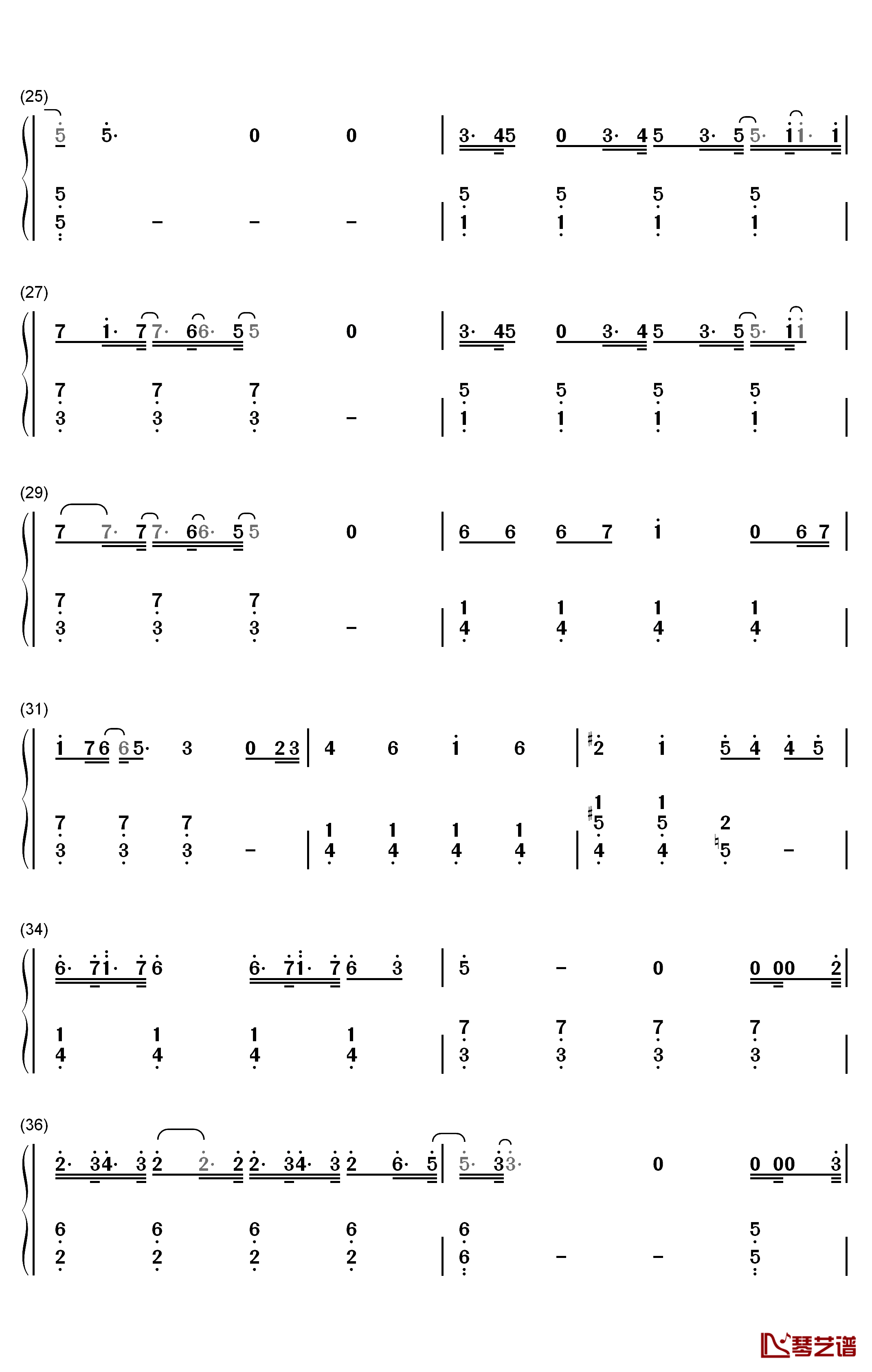 复杂钢琴简谱-数字双手-张大仙3