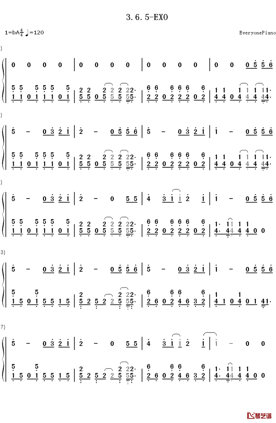 3.6.5钢琴简谱-数字双手-EXO1