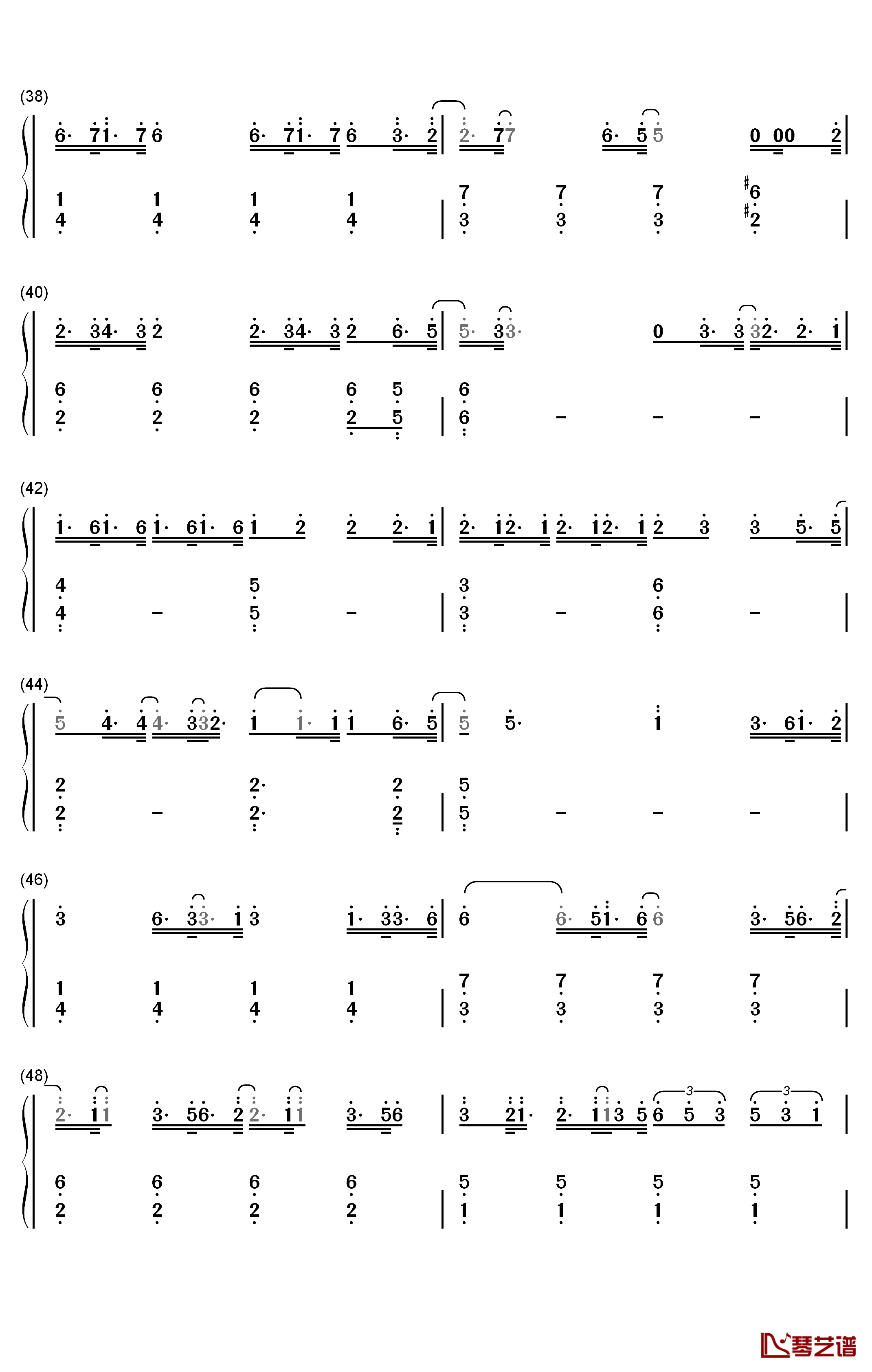 复杂钢琴简谱-数字双手-张大仙4