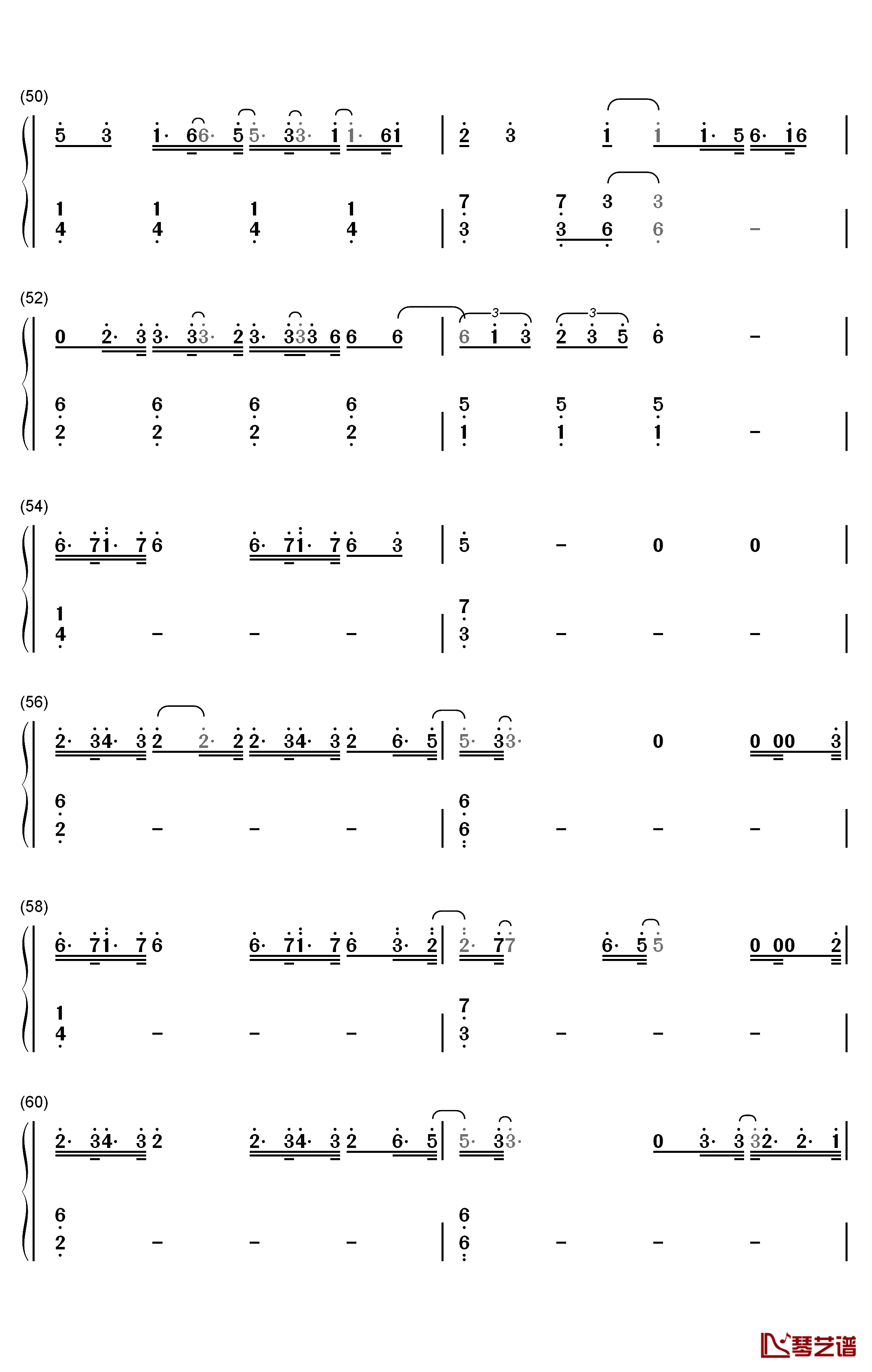 复杂钢琴简谱-数字双手-张大仙5