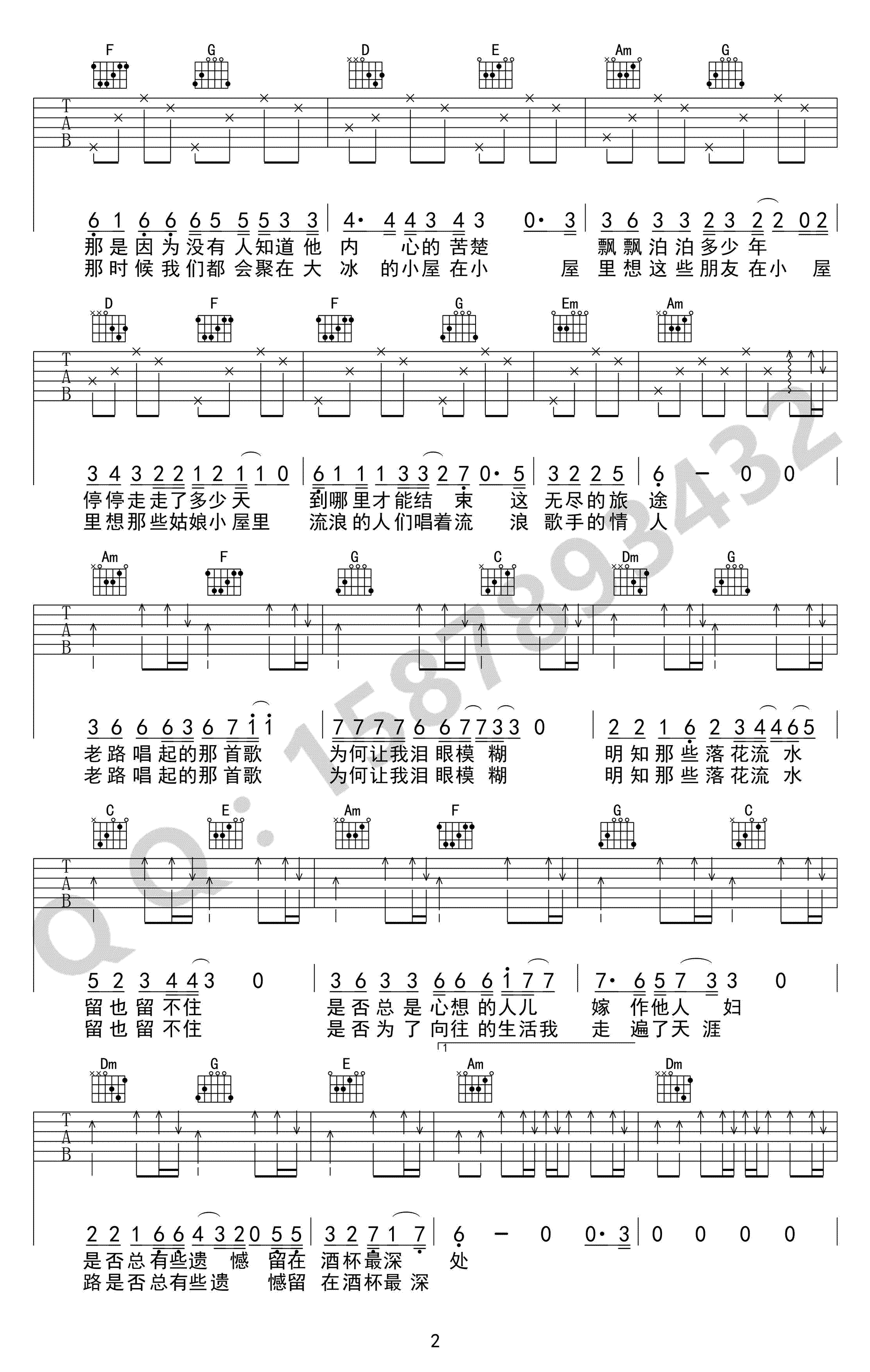 老路小路吉他谱-靳松-C调弹唱谱-高清图片谱2