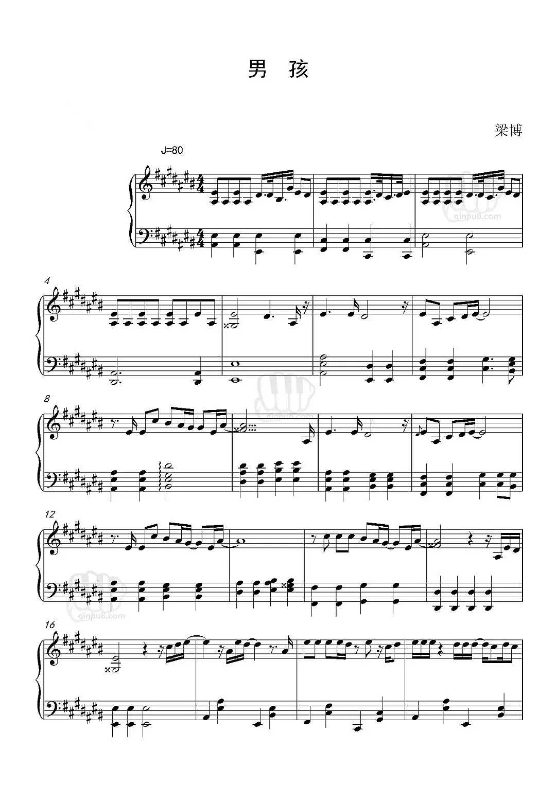 男孩钢琴谱-梁博-原创特扎心的一首歌仅前奏就路转粉了1