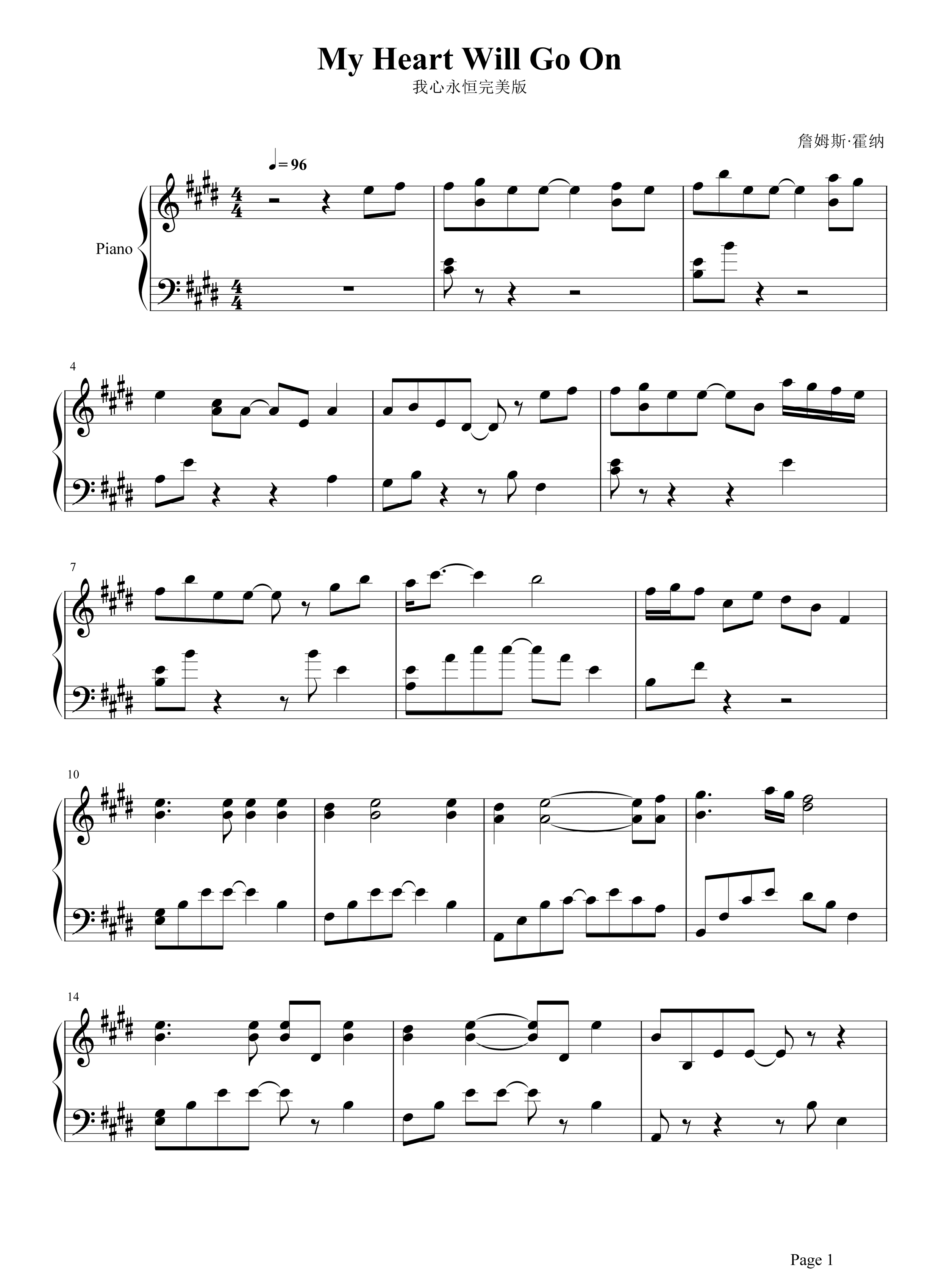 我心永恒钢琴谱 泰坦尼克号-勾起无数人回忆的经典曲子…3