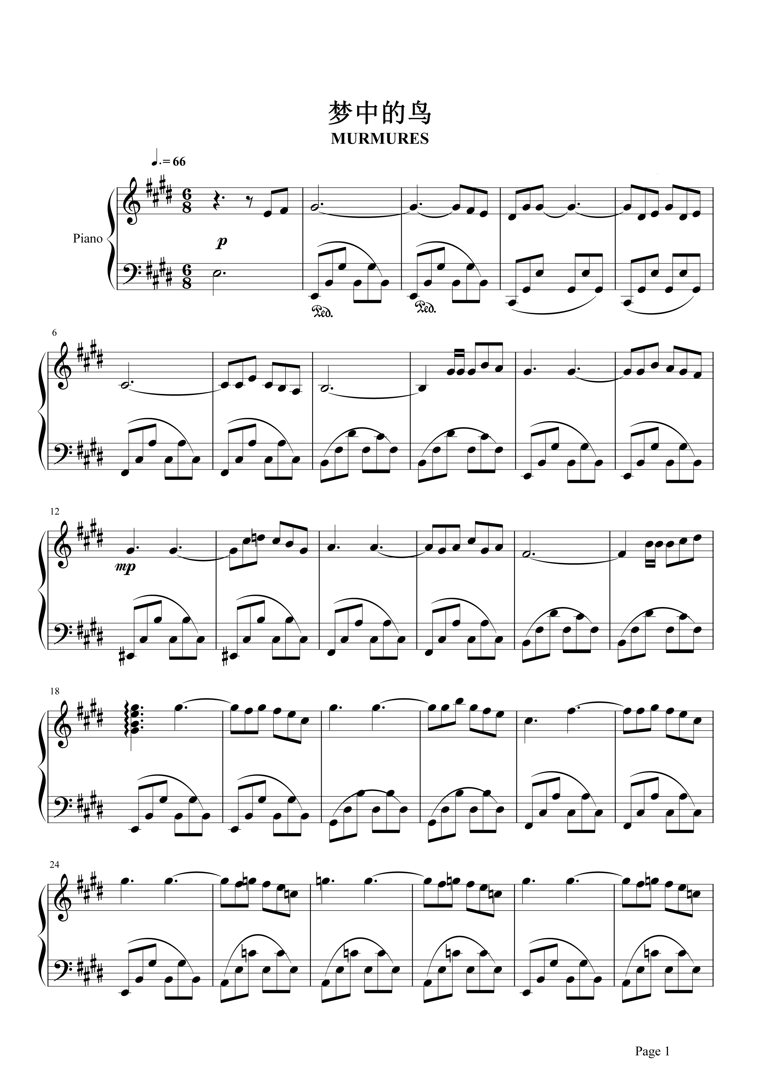 梦中的鸟钢琴谱 理查德克莱德曼-使人沉迷陶醉其中的音乐才是好音乐1