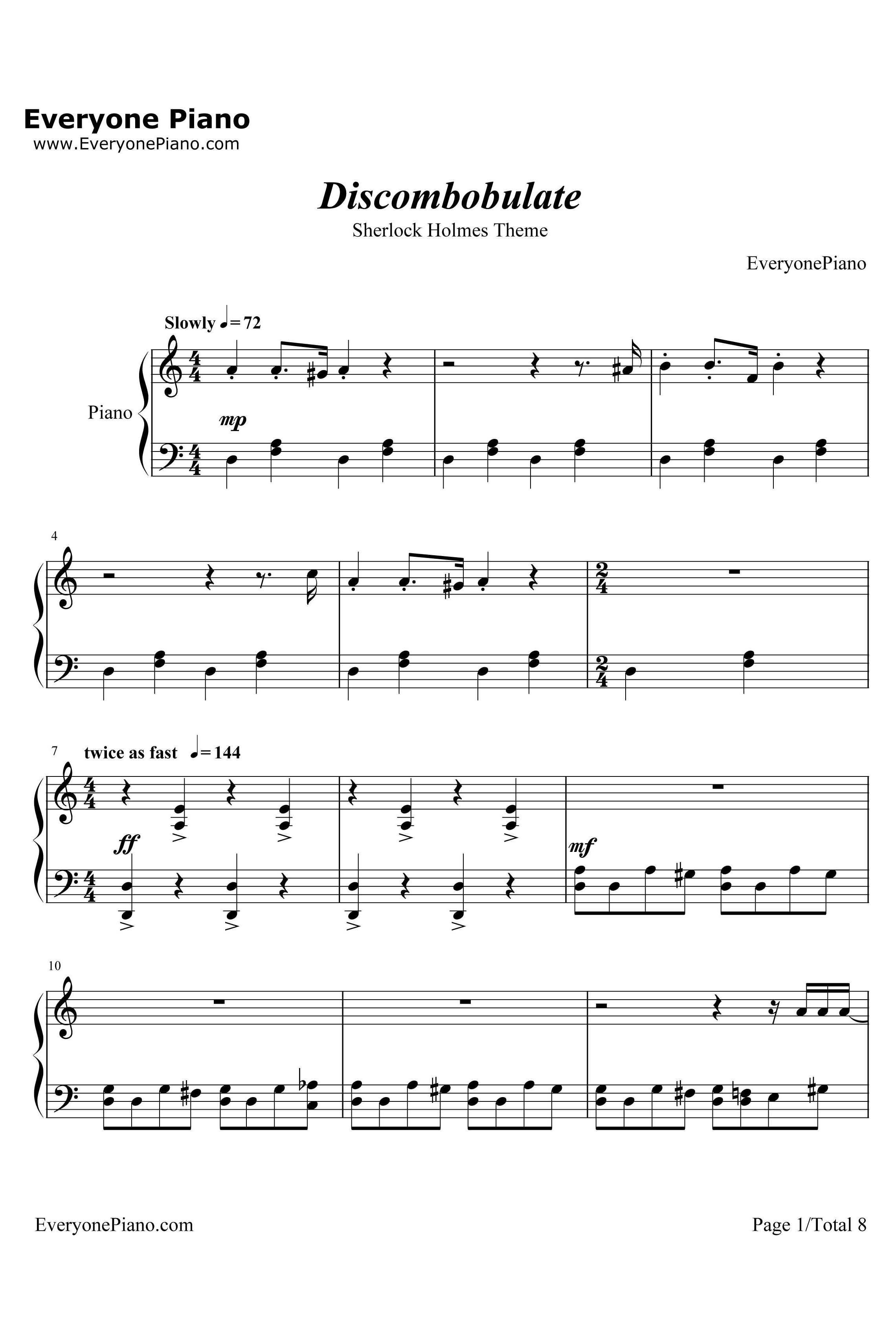 Discombobulate钢琴谱-HansZimmer-SherlockHolmesTheme1
