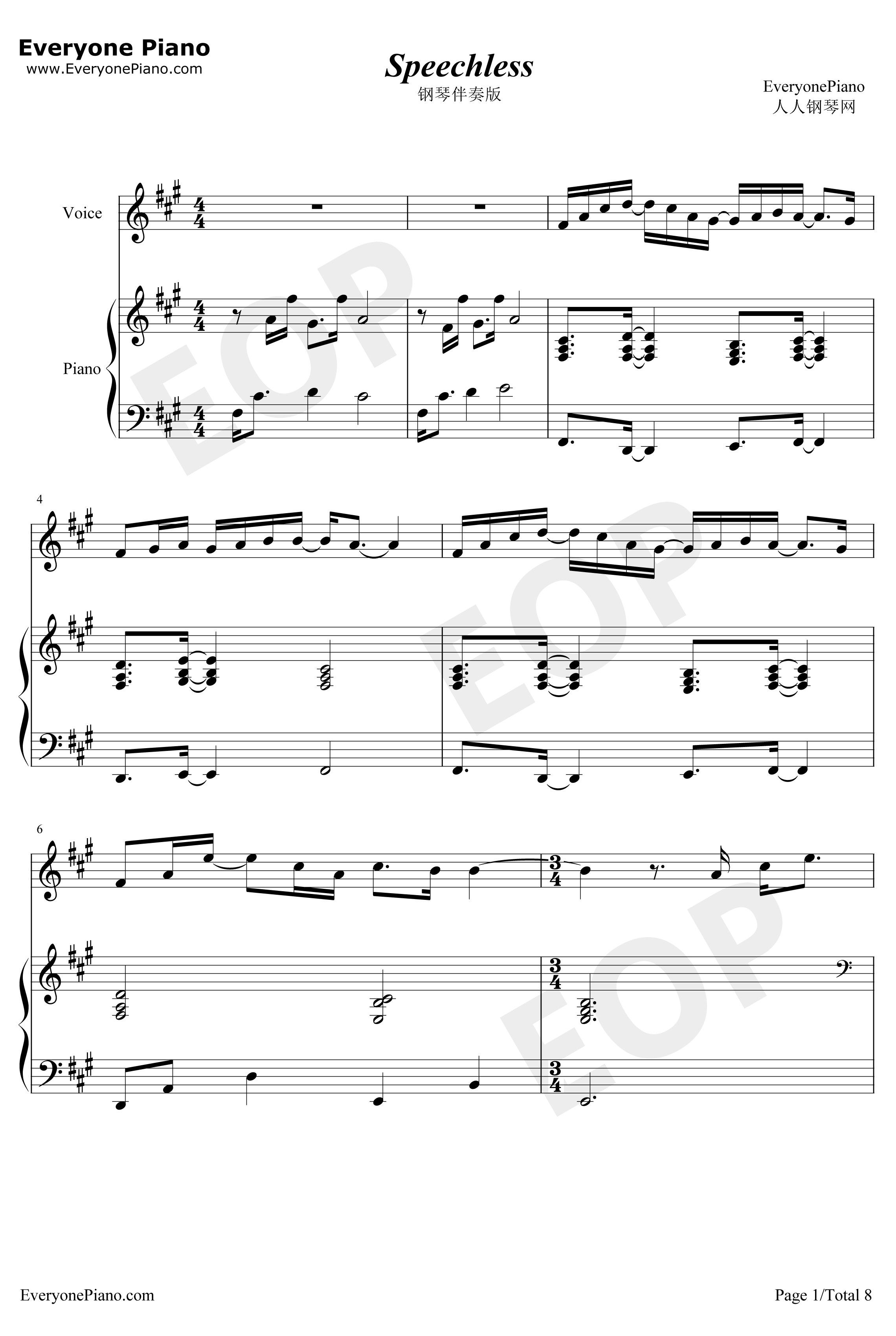 Speechless钢琴谱-AlanMenken-钢琴伴奏版-阿拉丁OST1