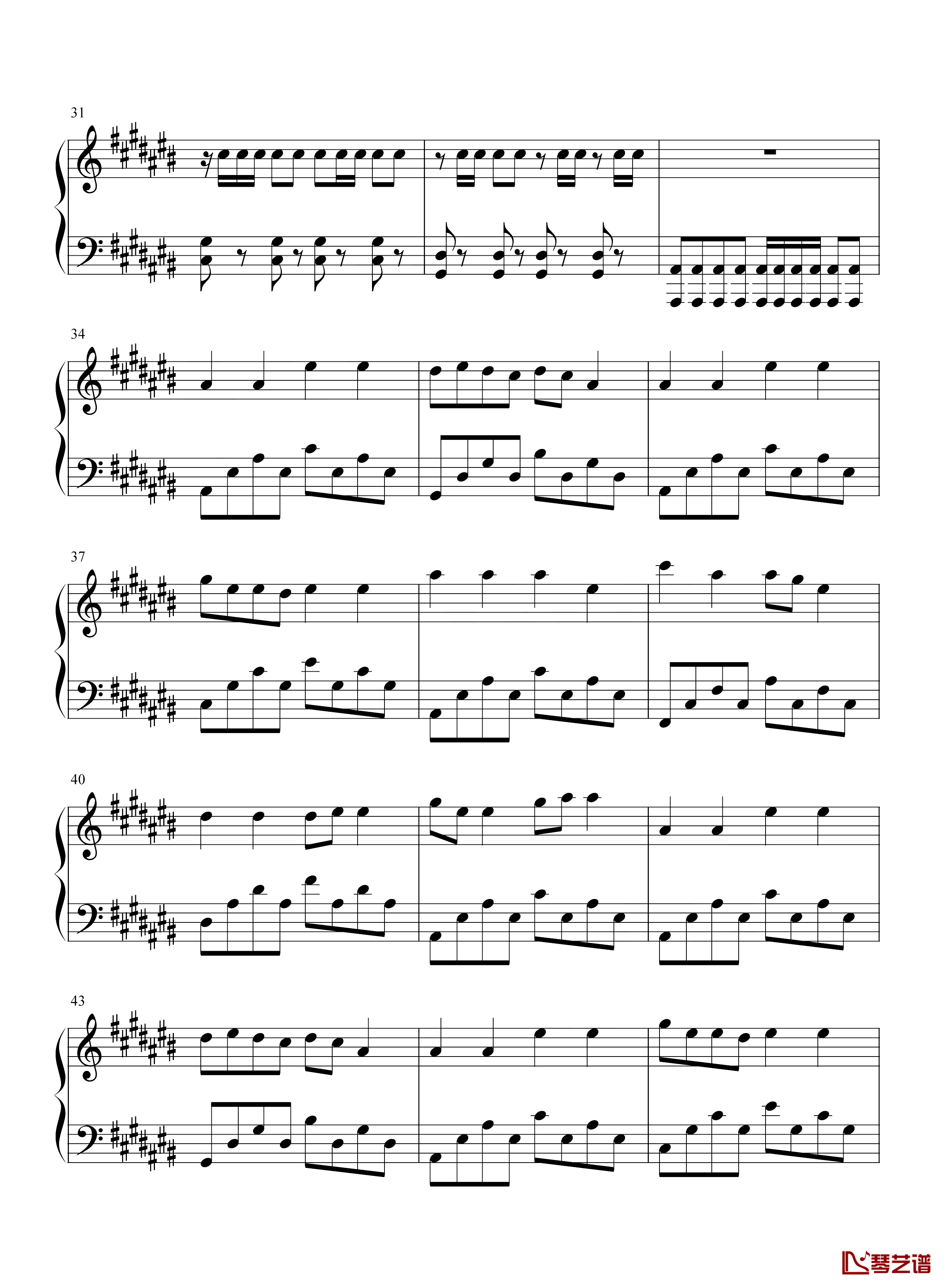 雪龙吟钢琴谱-简单版-张杰3
