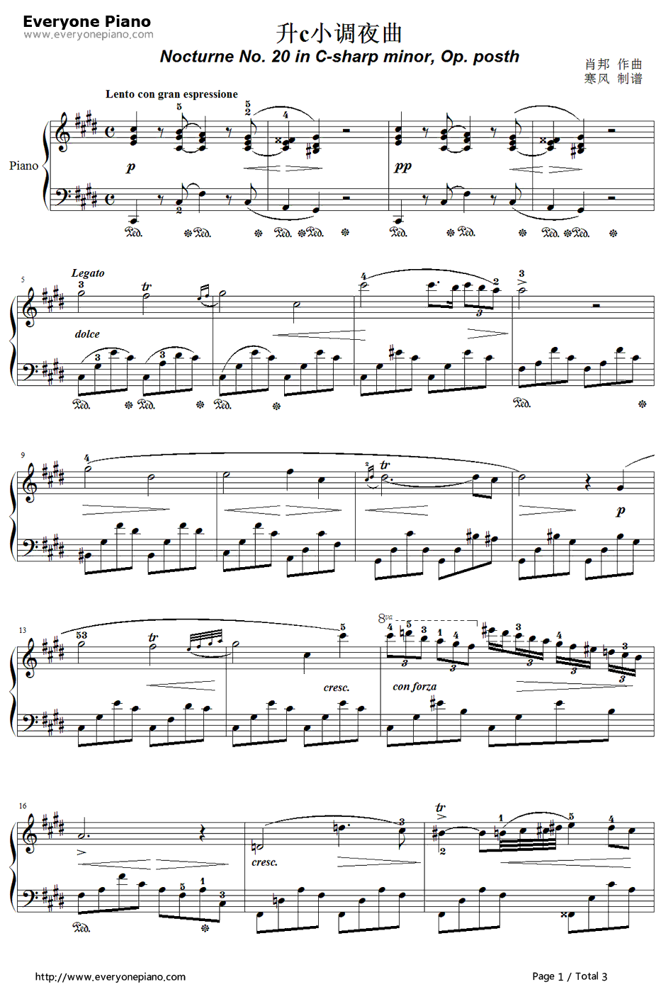 升C小调夜曲钢琴谱-肖邦Chopin-NocturneNo.20inCsharpminor1