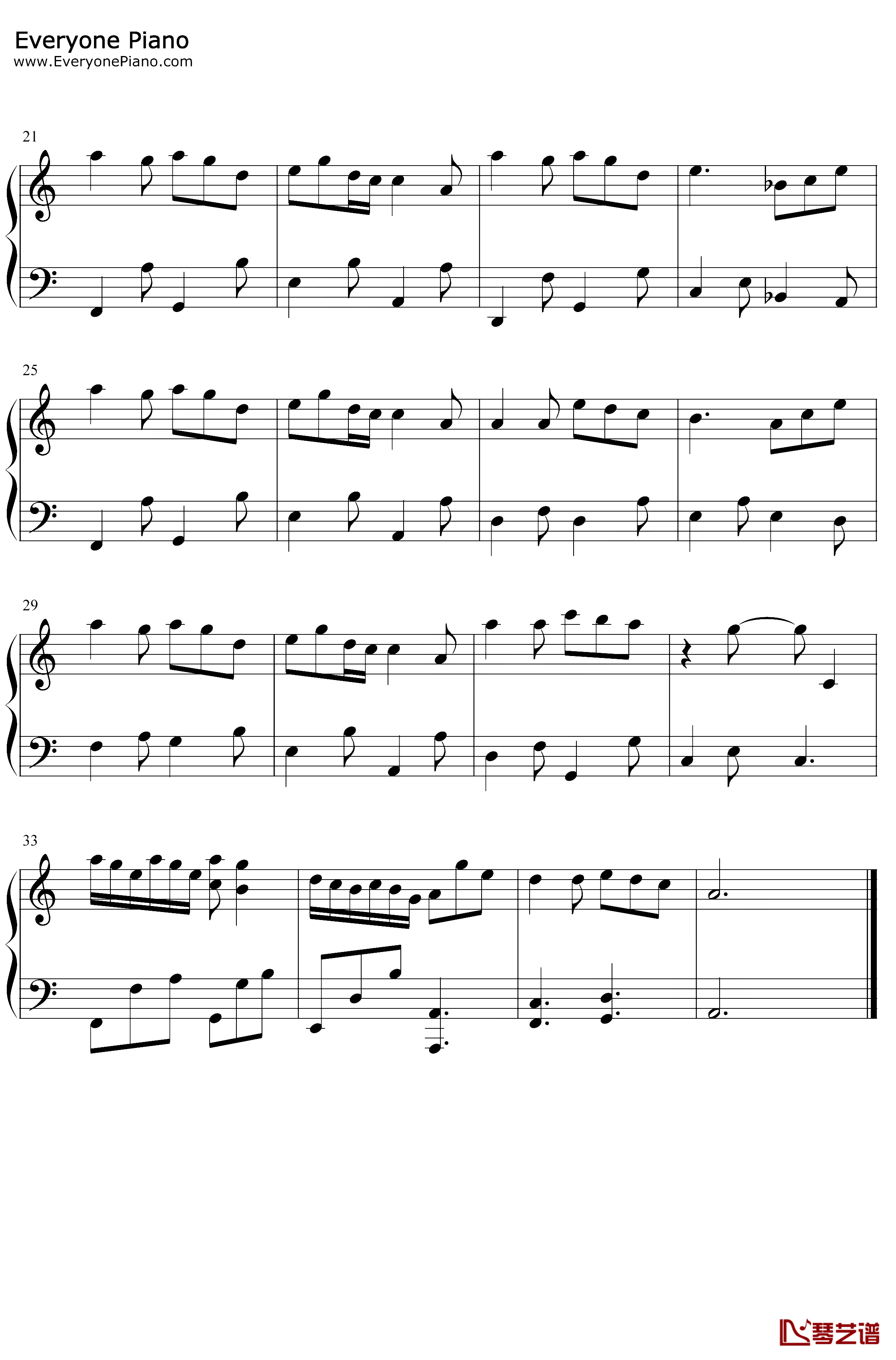 动物世界钢琴谱-薛之谦-C调简单版2