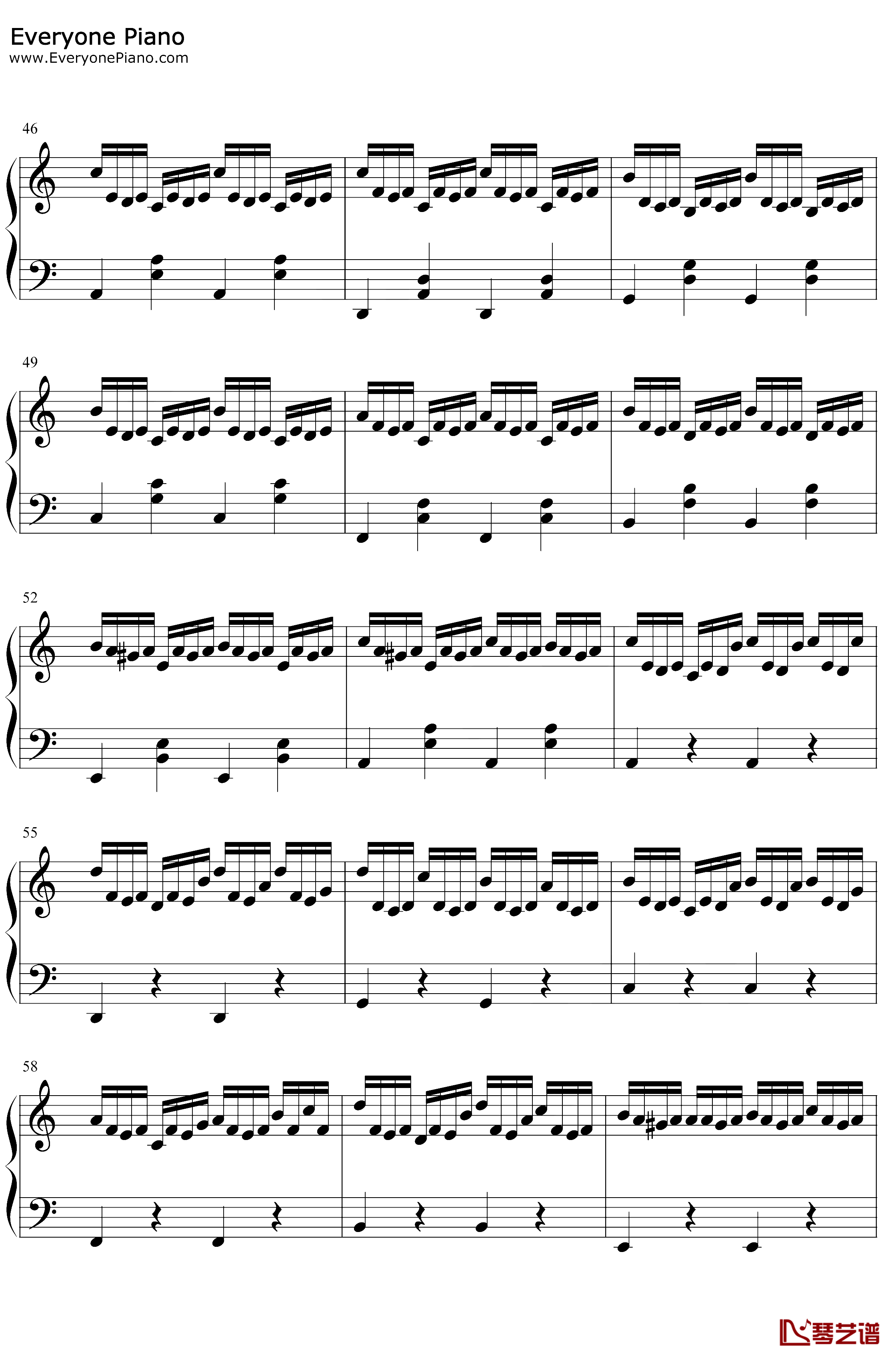 g小调巴赫钢琴谱-巴赫-C调简单版4