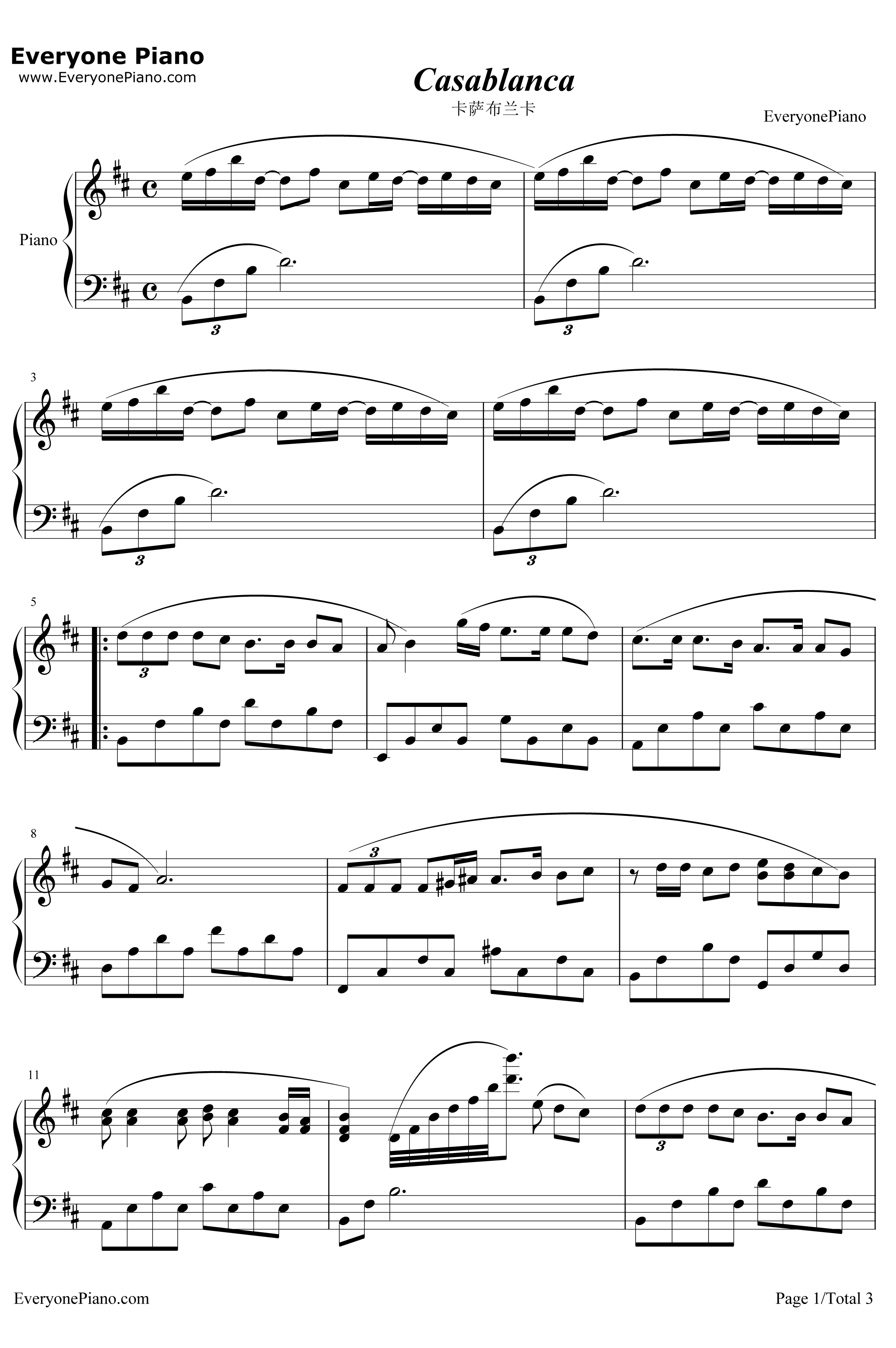 卡萨布兰卡钢琴谱-贝特·希金斯BertieHiggins-贝特·希金斯1