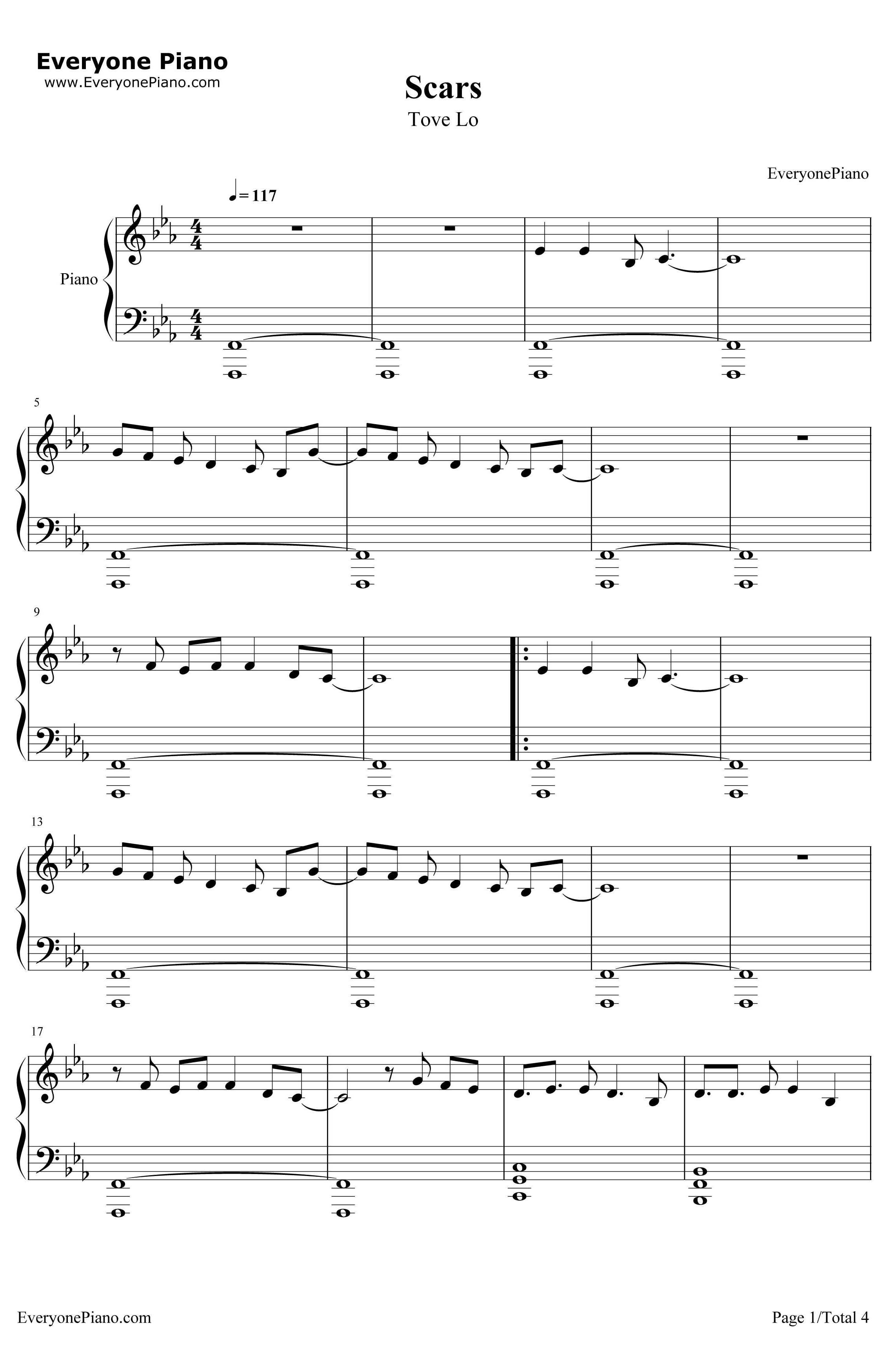 Scars钢琴谱-Tove Lo-《分歧者3：效忠者(上)》主题曲1
