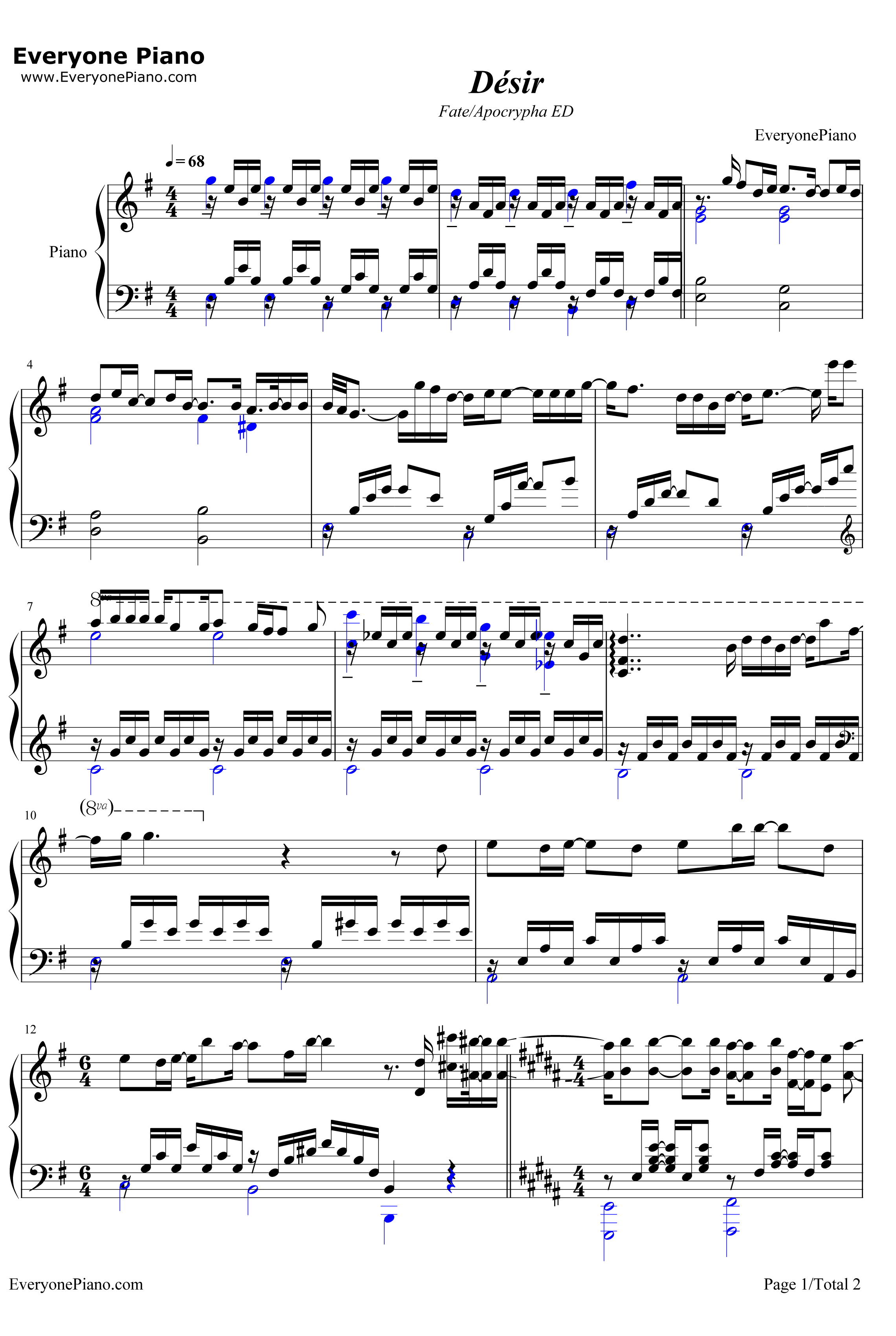 Désir钢琴谱-GARNiDELiA-FateApocryphaED1