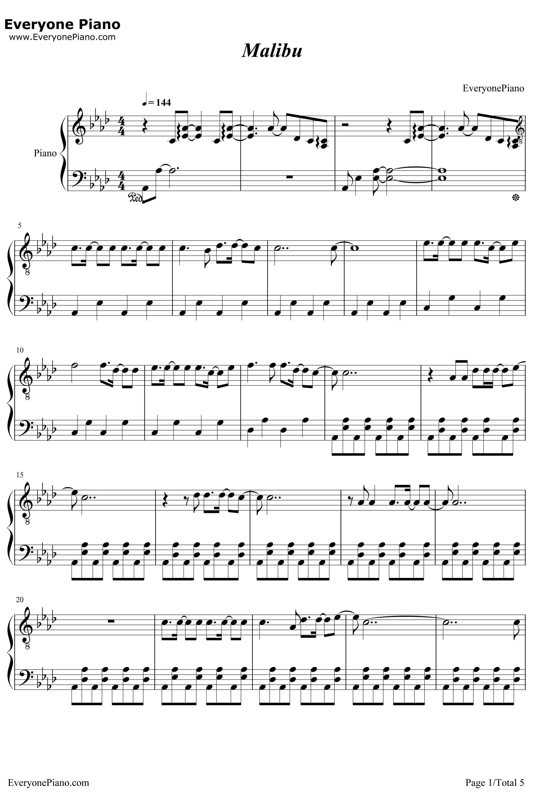 Malibu钢琴谱-MileyCyrus1