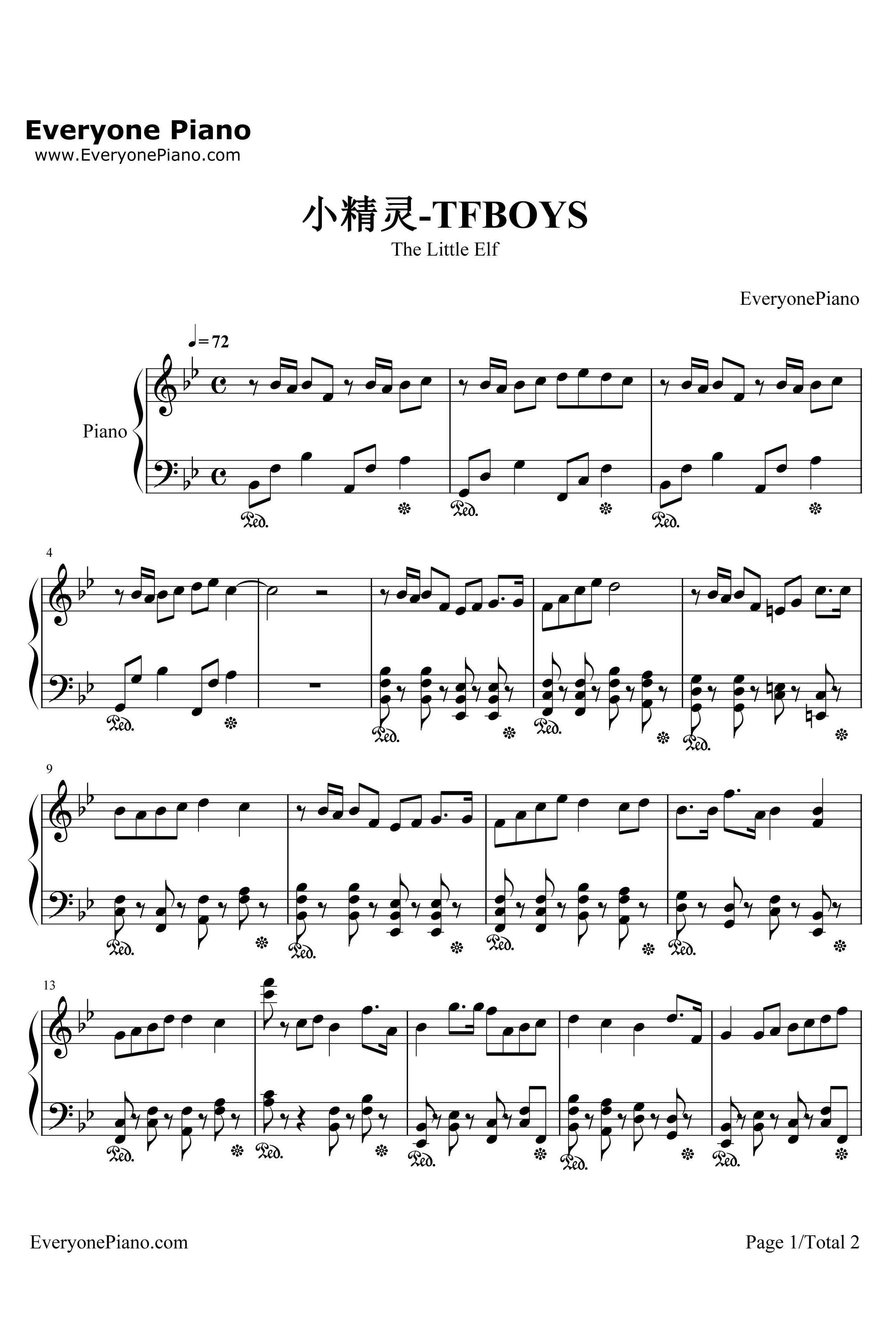 小精灵钢琴谱-TFBOYS1