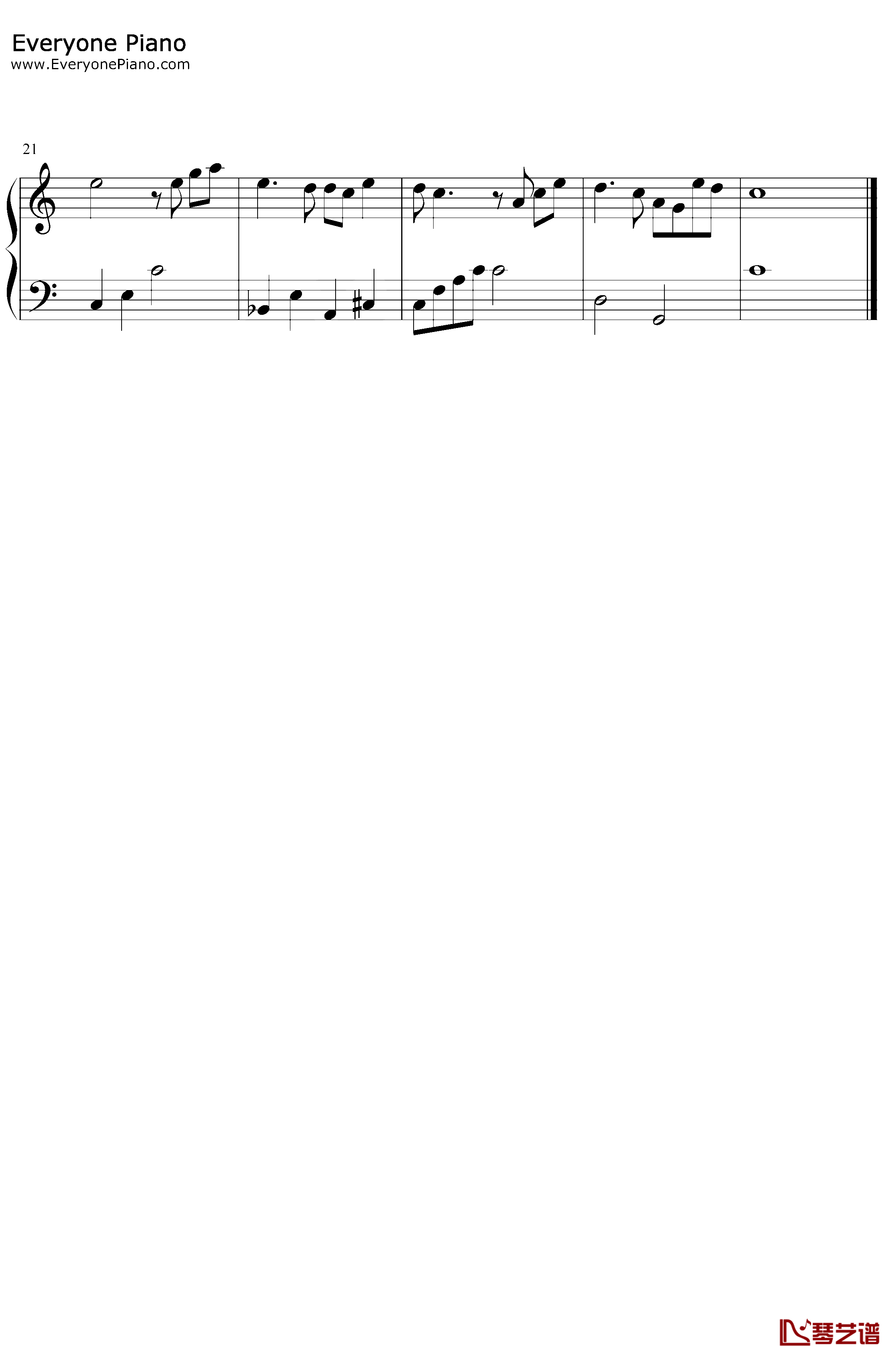 兰亭序钢琴谱-周杰伦-C调简单版2