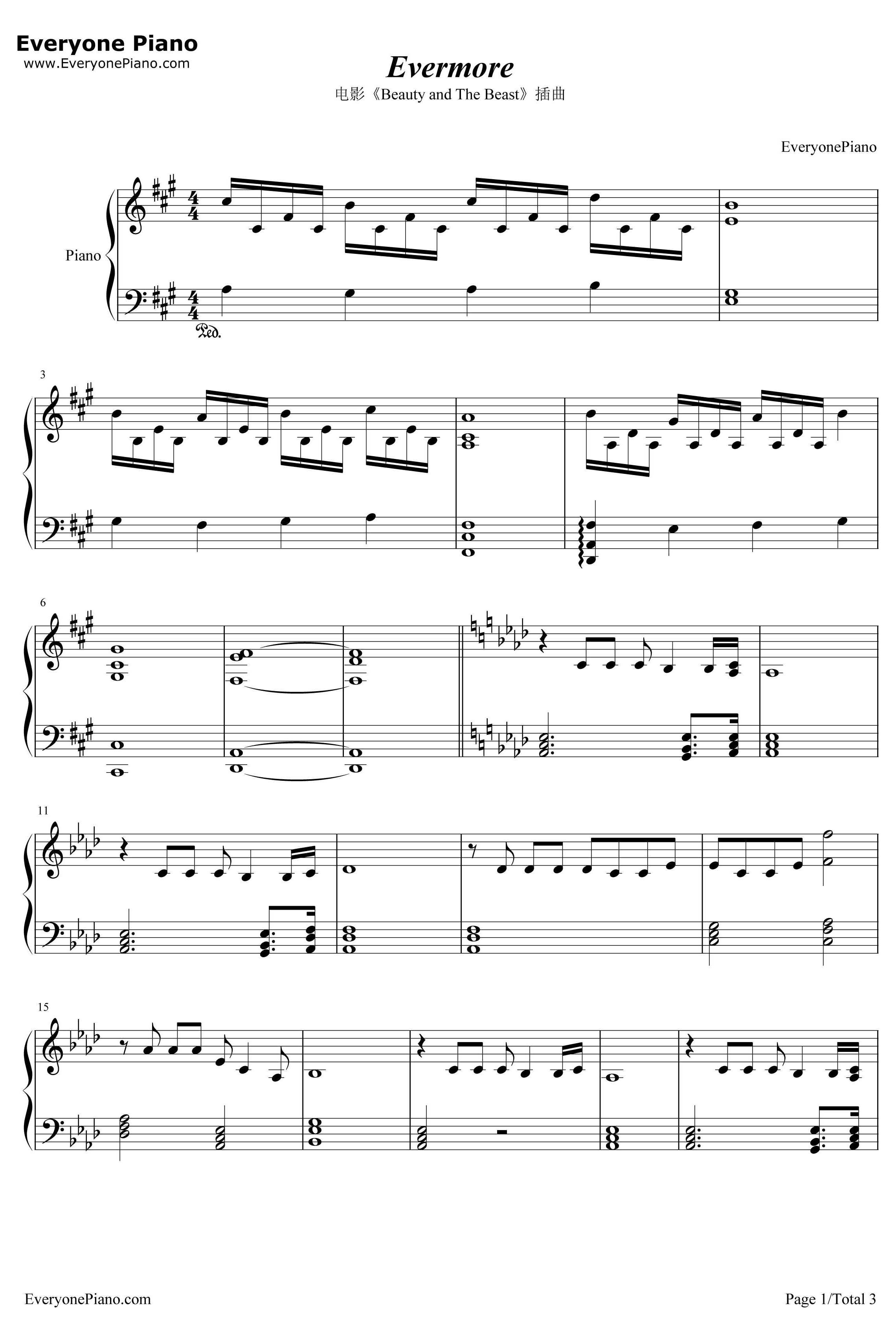 Evermore钢琴谱-AlanMenken-美女与野兽OST1