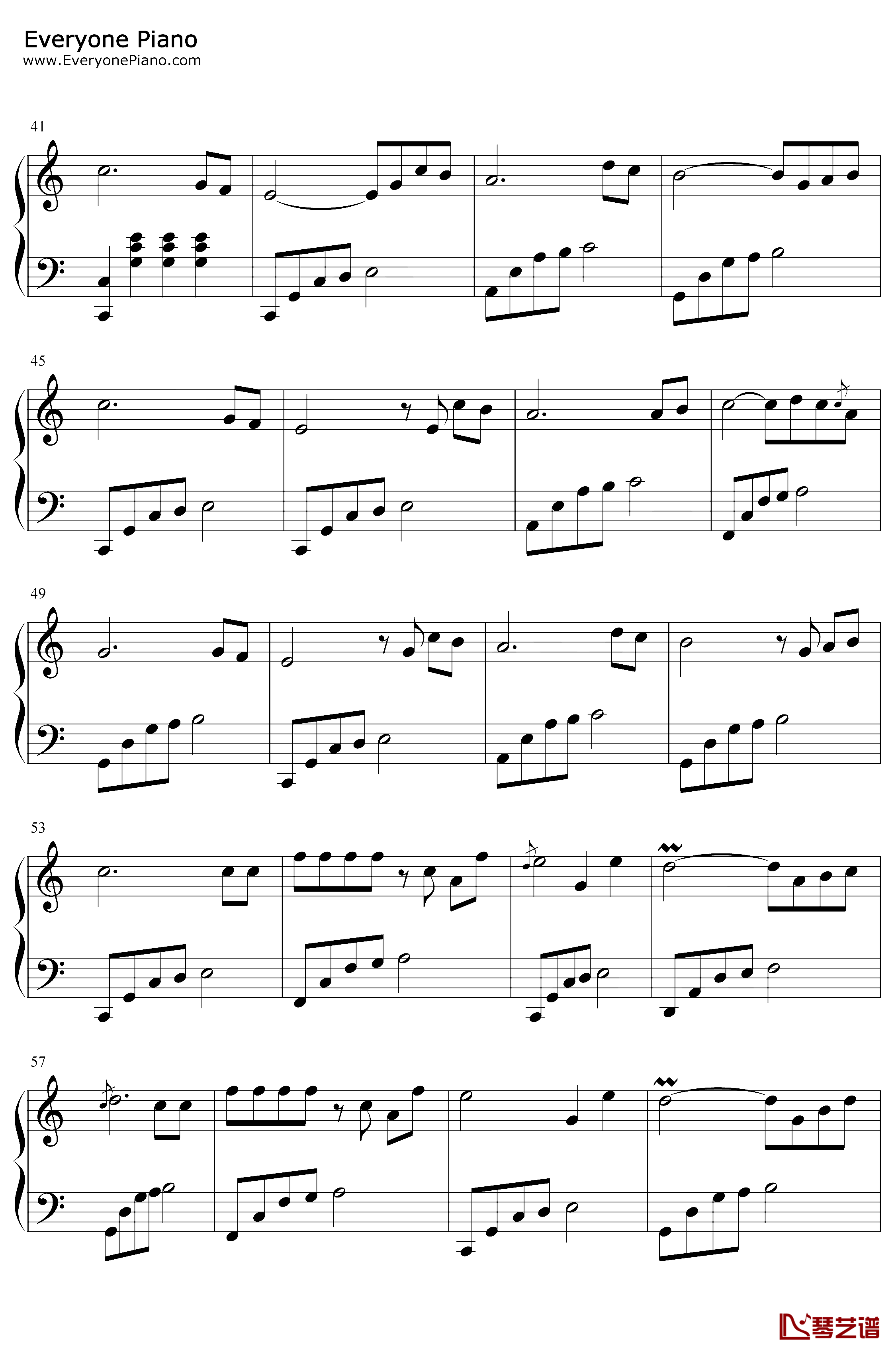 夜色钢琴谱-邓丽君-简单版3