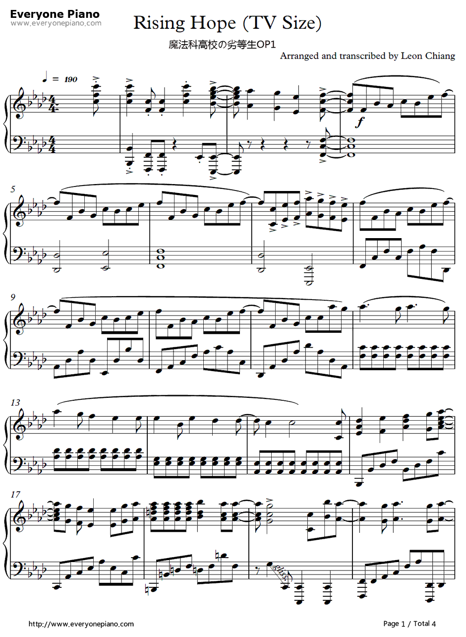 Rising Hope钢琴谱-LiSA-魔法科高中的劣等生OP11