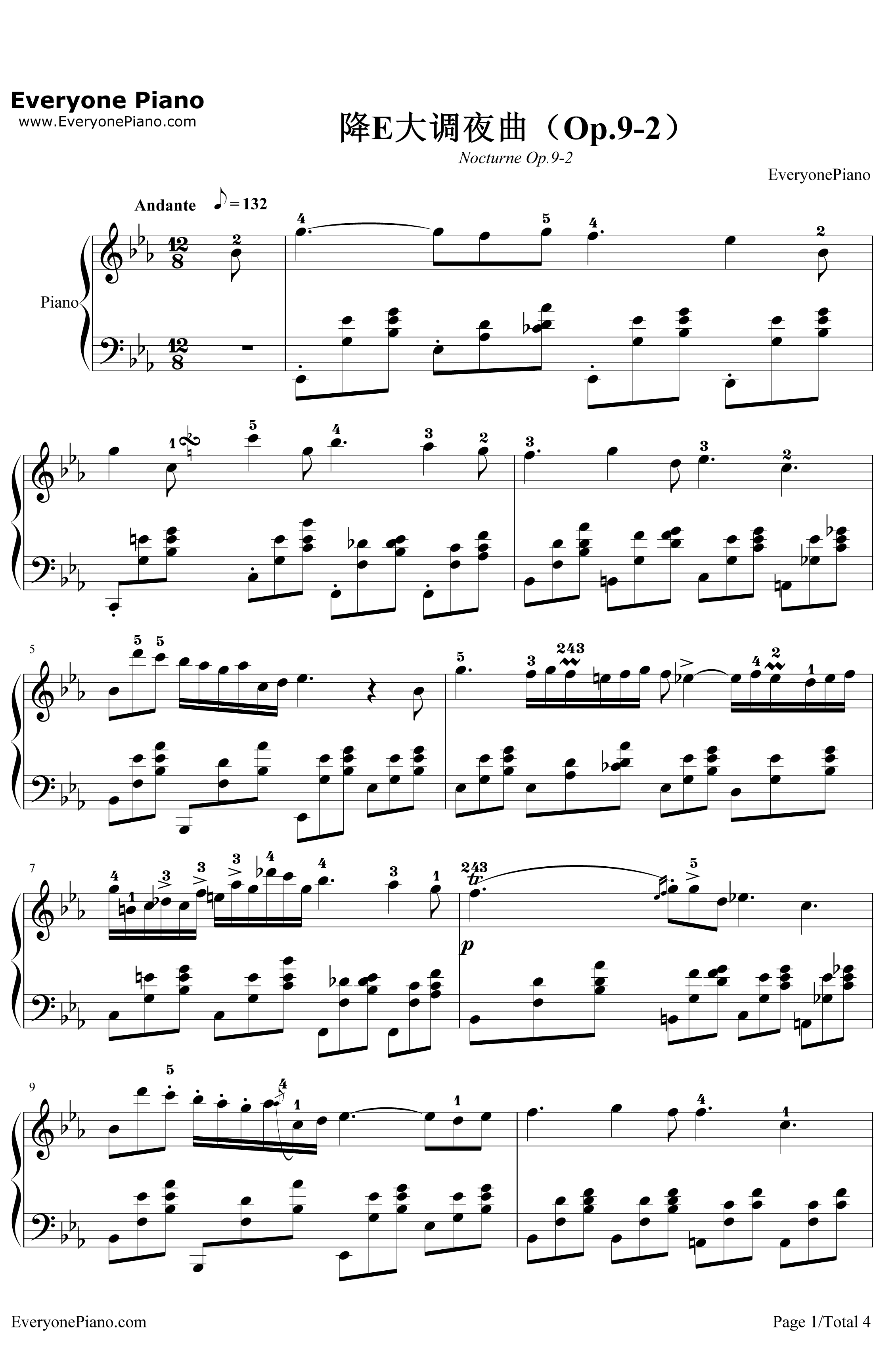 降E大调夜曲钢琴谱 -肖邦1