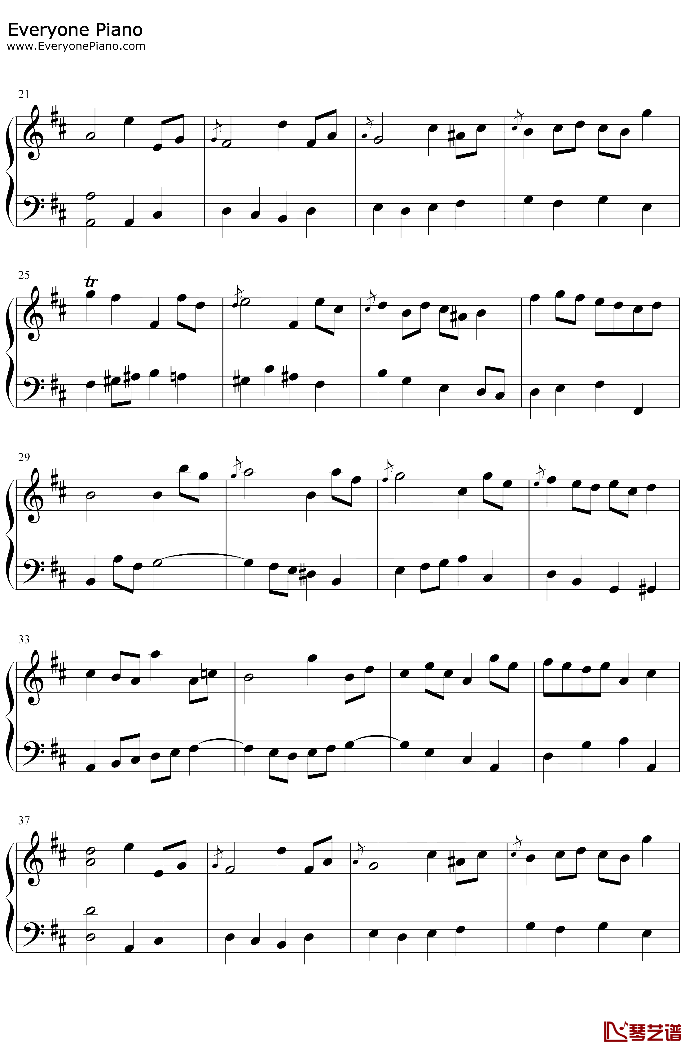 BWV 1068加沃特舞曲I钢琴谱-巴赫-BWV1068加沃特舞曲I2