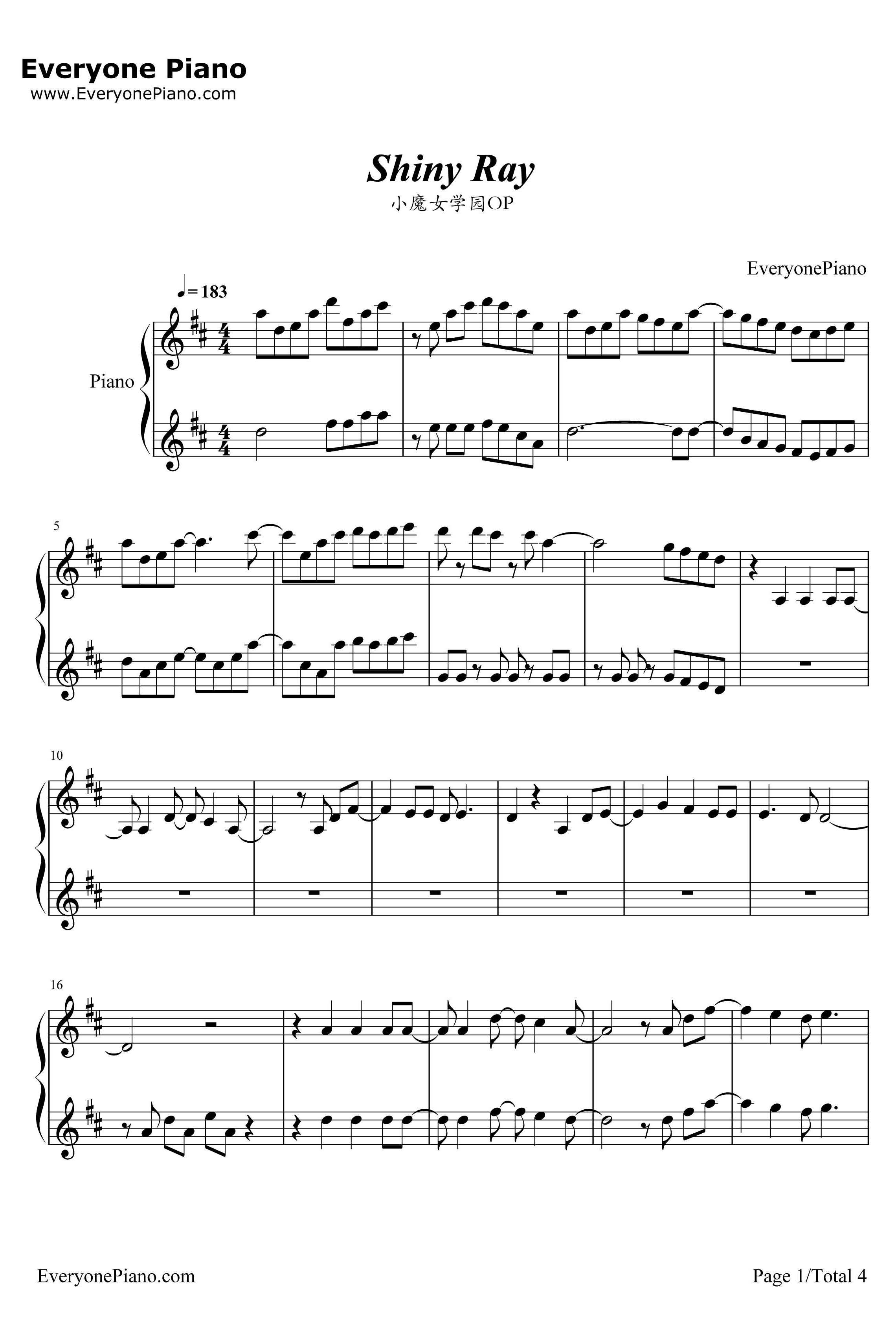 Shiny Ray钢琴谱-YURiKA-小魔女学园OP1